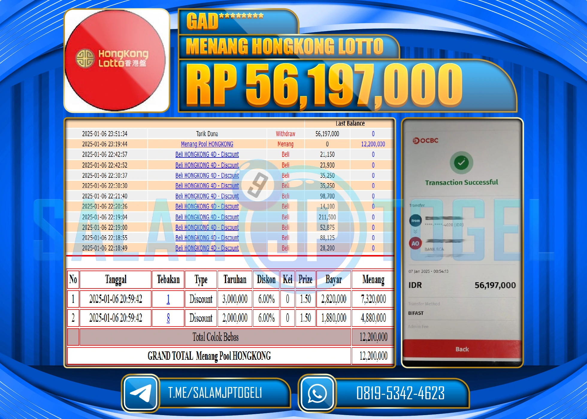 SALAMJPTOGEL MENANG HONGKONG LOTTO Rp.56,197,000 LUNAS