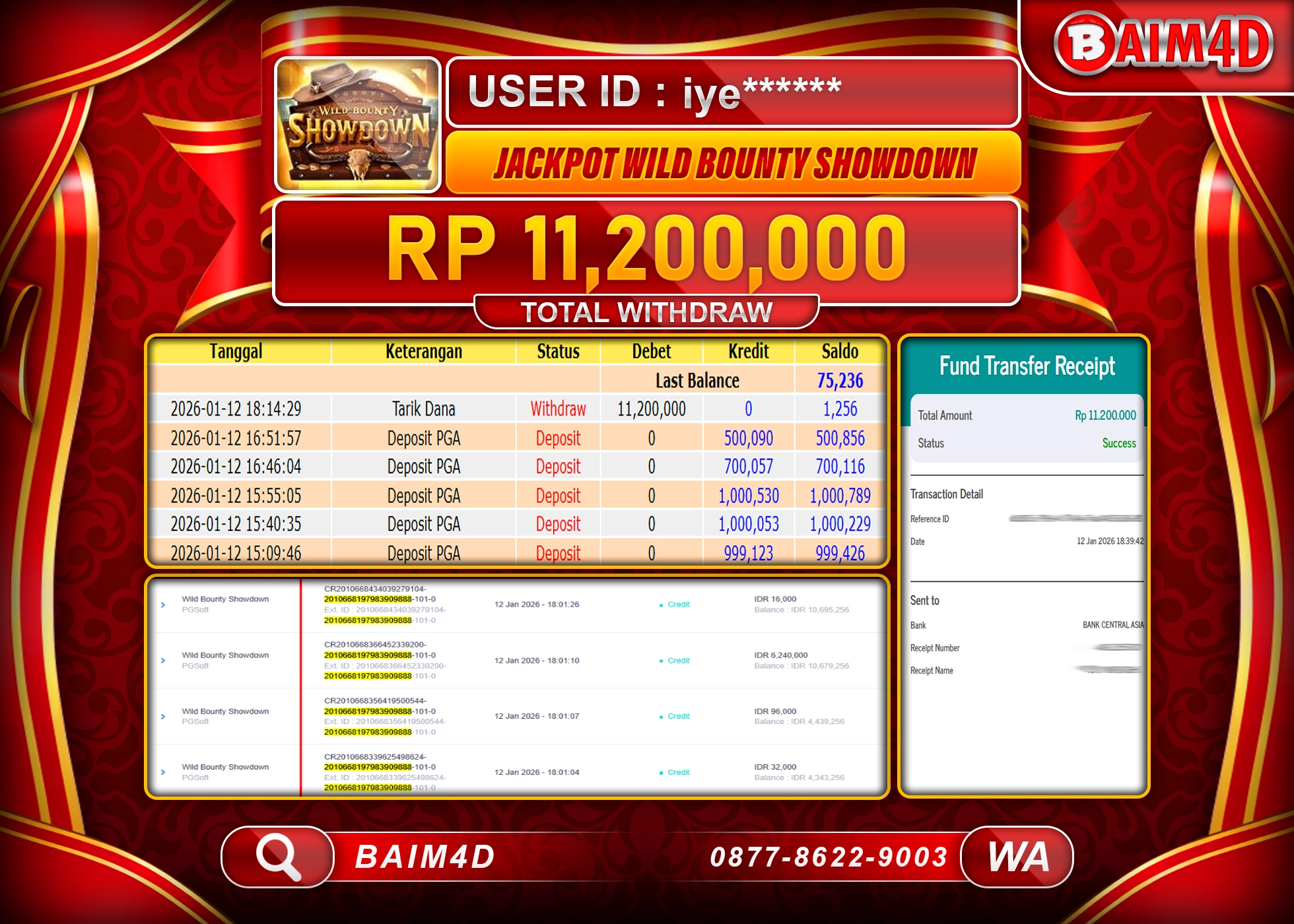 BAIM4D JACKPOT  SLOT WILD BOUNTY SHOWDOWN Rp.11,200,000 - LUNAS