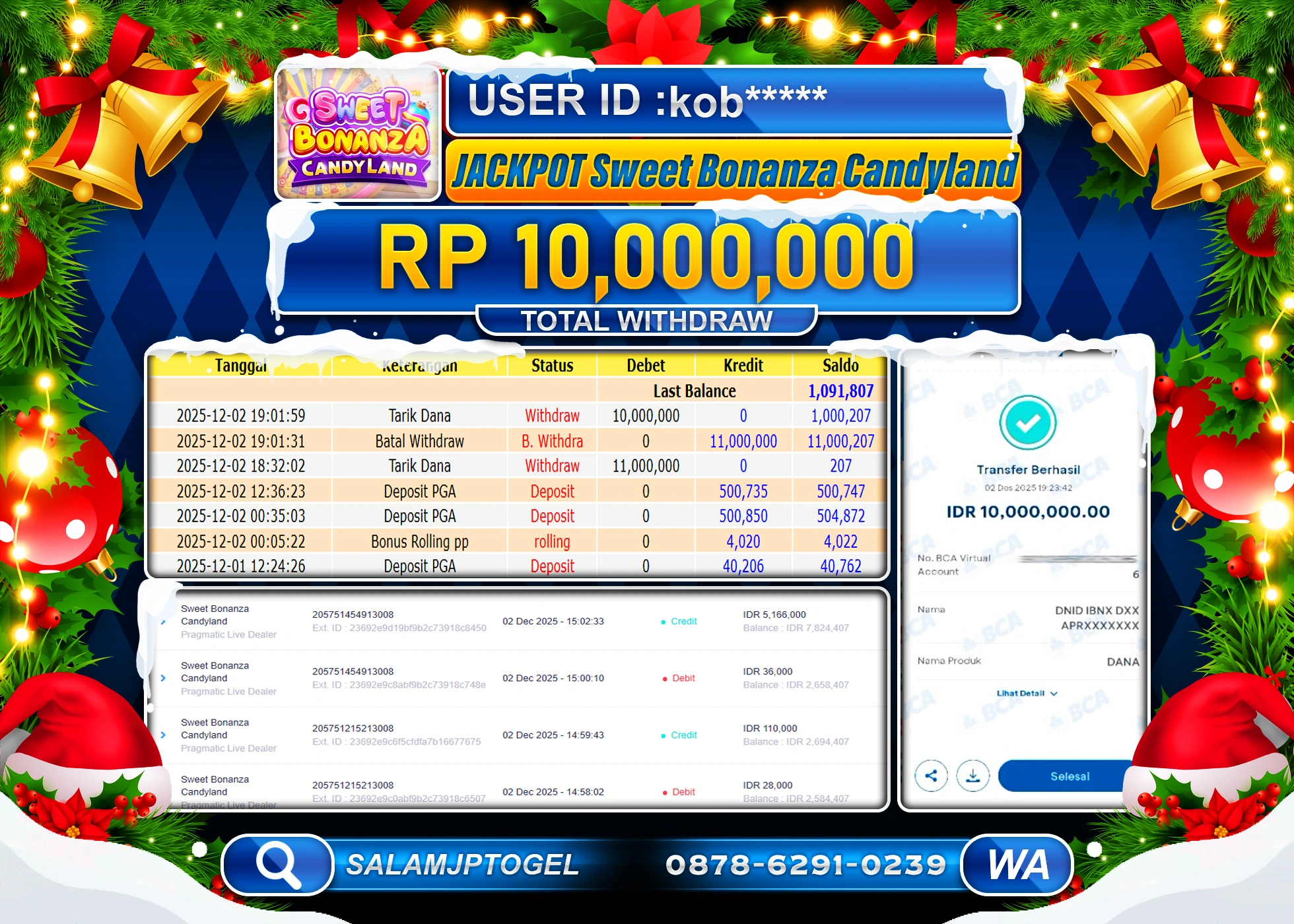 SALAMJPTOGEL SWEET BONANZA CANDYLAND Rp.10,000,000  - LUNAS