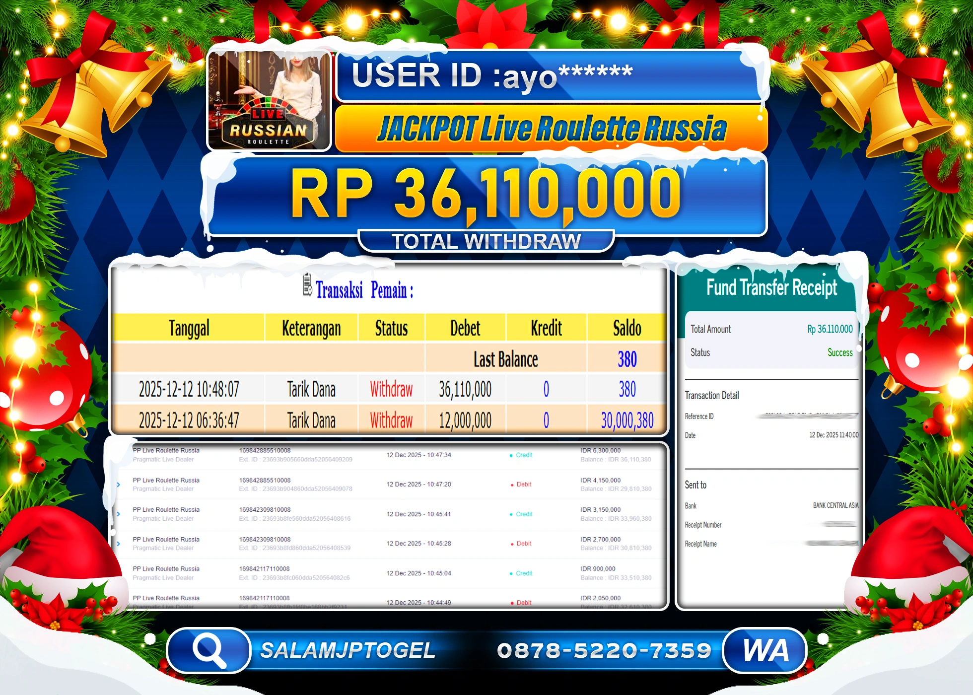 SALAMJPTOGEL JACKPOT VIETNAMESE ROULETTE Rp.36,110,000 - LUNAS