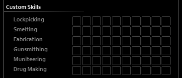 Custom skills panel with crafting-related progression