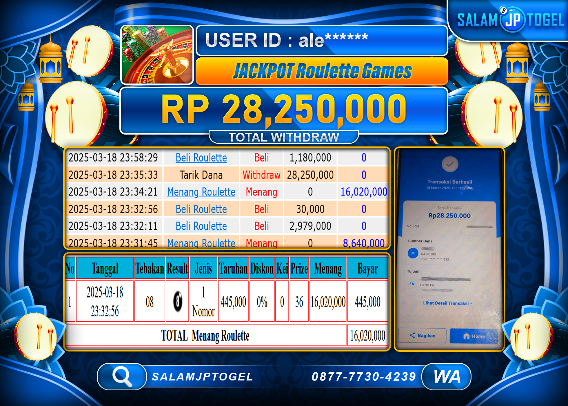 SALAMJPTOGEL MENANG ROULETTE GAMES Rp. 28,250,000 LUNAS
