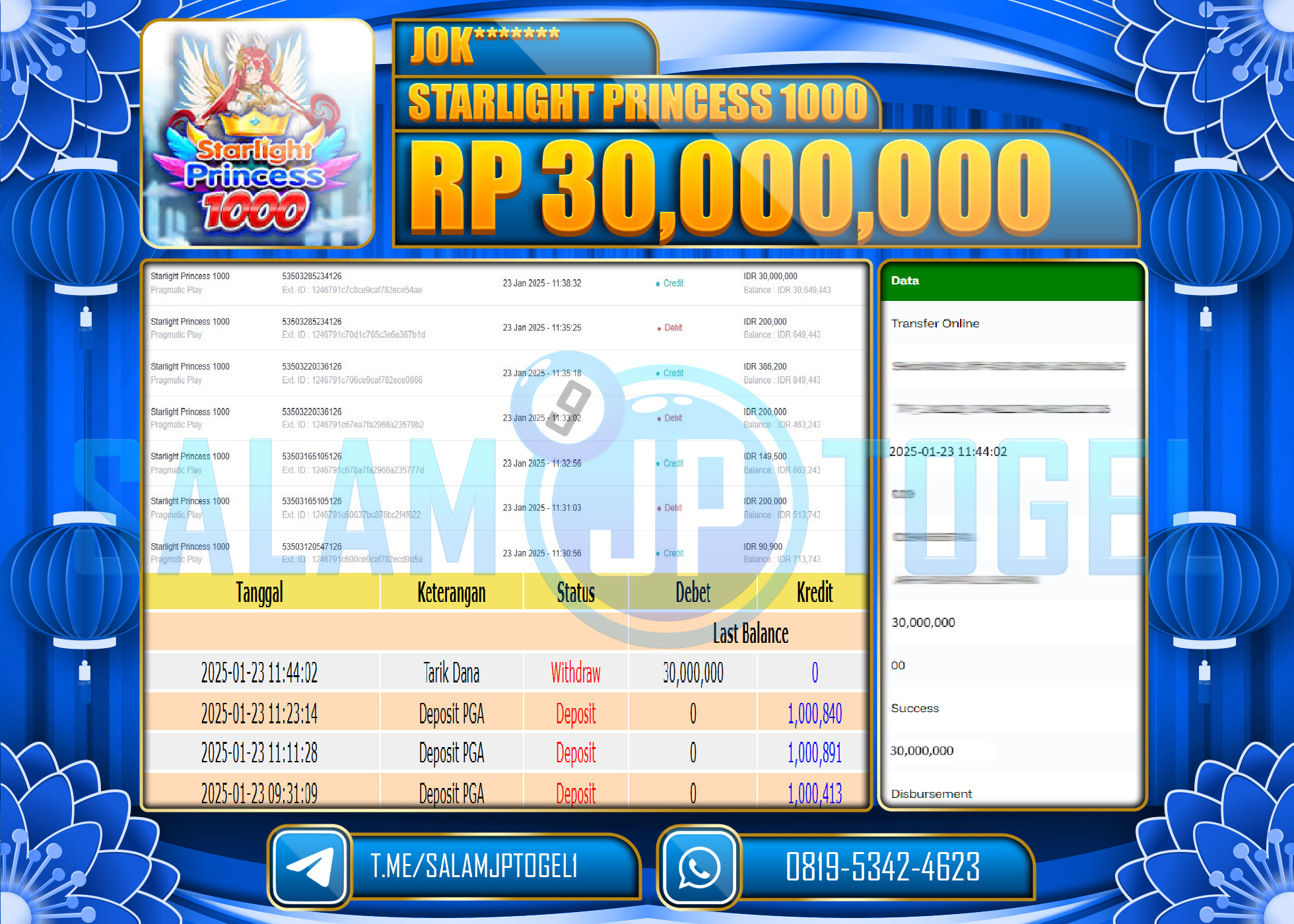 SALAMJPTOGEL MENANG STARLIGHT PRINCESS 1000  Rp.30,000,000 LUNAS