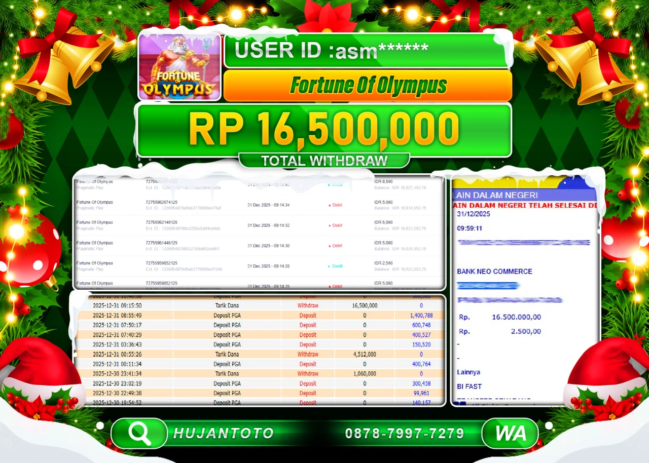 HUJANTOTO - BUKTI JACKPOT MENANG SLOT FORTUNE OF OLYMPUS Rp.16,500,000 - TERBAYAR LUNAS