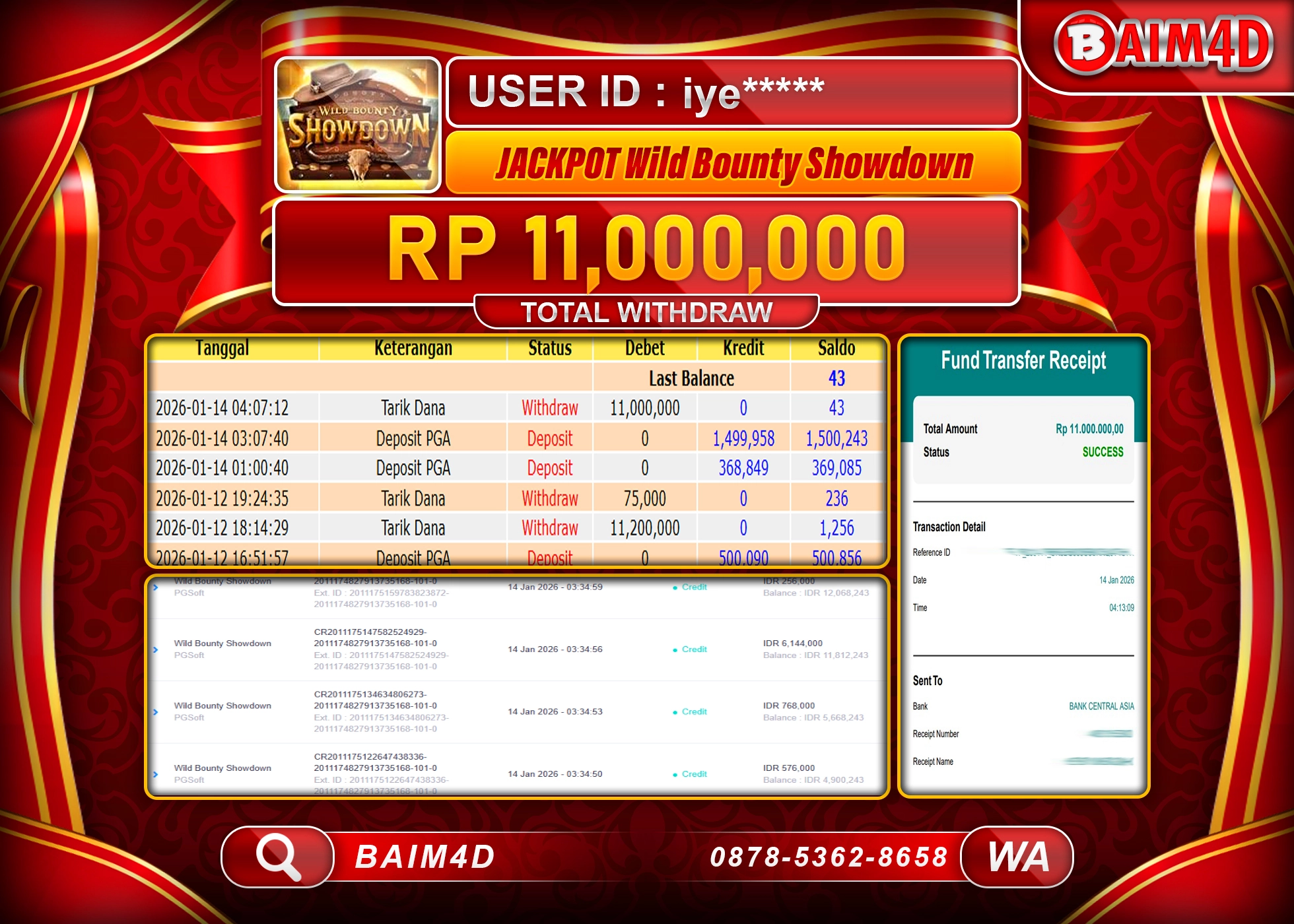 BAIM4D JACKPOT WILD BOUNTY SHOWDOWN  Rp.11,000,000 - LUNAS