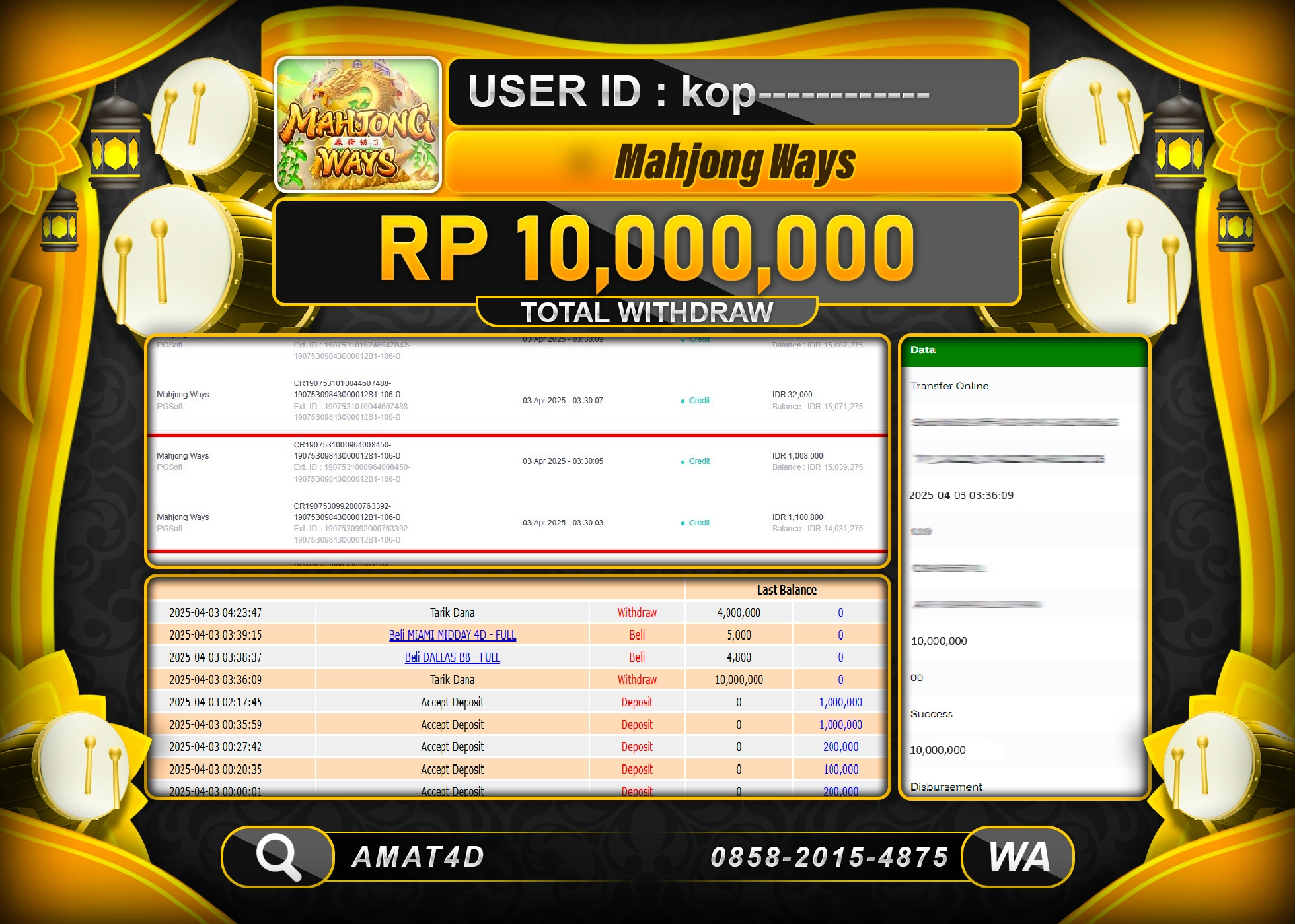 AMAT4D KEMENANGAN MAHJONG WAYS Rp.10.000.000 BERHASIL TERBAYAR LUNAS