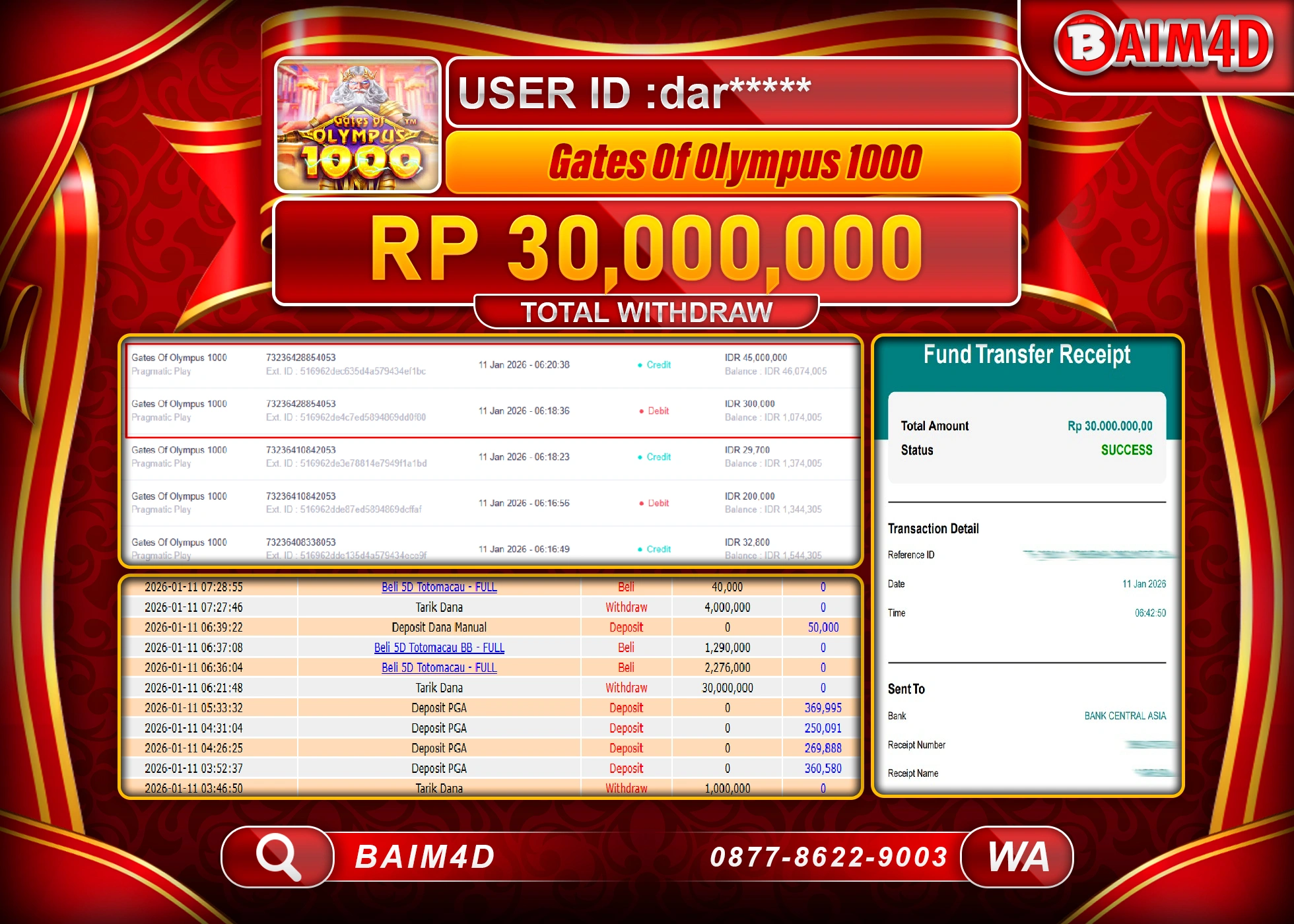 BAIM4D JACKPOT SLOT GATES OF OLYMPUS 1000 Rp.30,000,000 - LUNAS