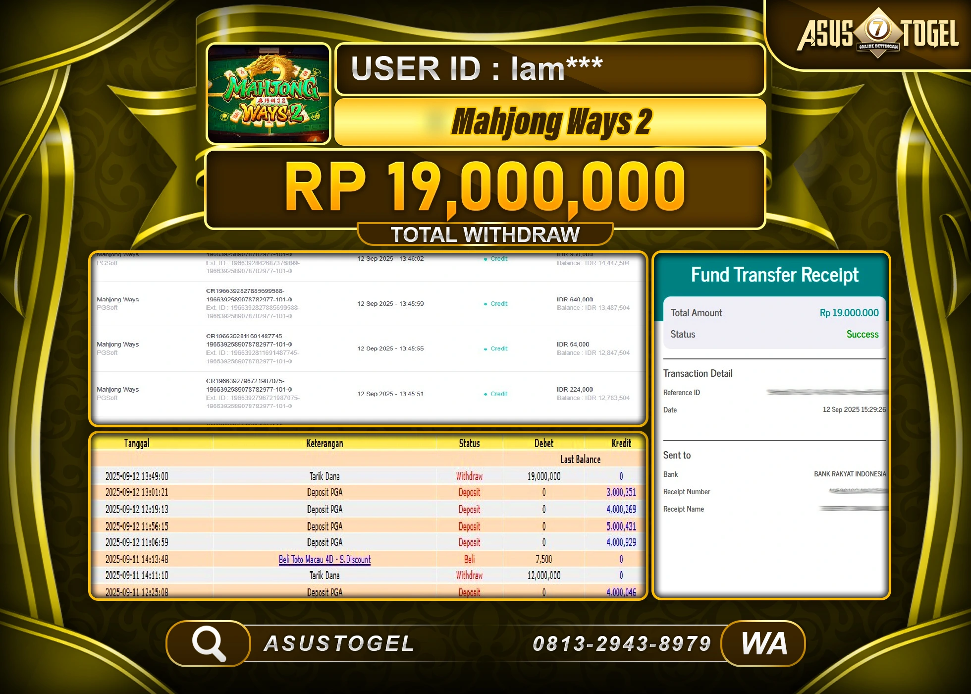 SUSTOGEL KEMENANGAN DI SLOT MAHJONG WAYS 2 SEBESAR 19,000,000- RUPIAH LUNAS !