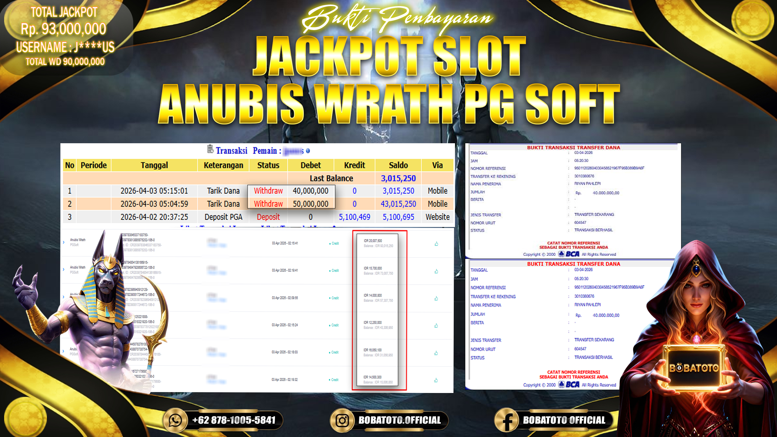 BOBATOTO JACKPOT SLOT ANUBIS WRATH PG SOFT Rp.93,000,000,- LUNAS!!