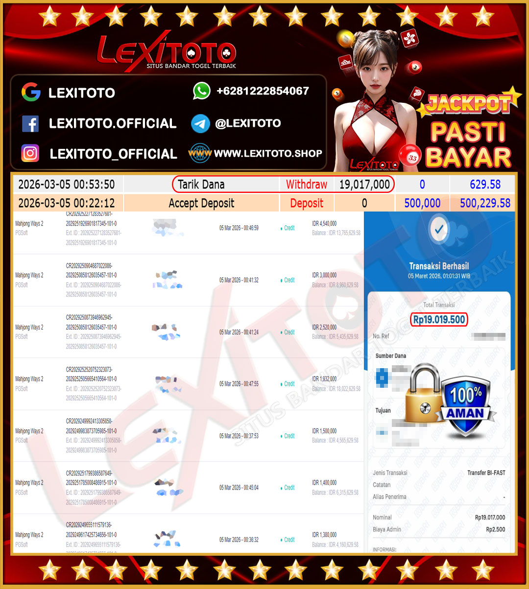 LEXITOTO JACKPOT SLOT MAHJONG WAYS 2 Rp.19.017.000,- LUNAS
