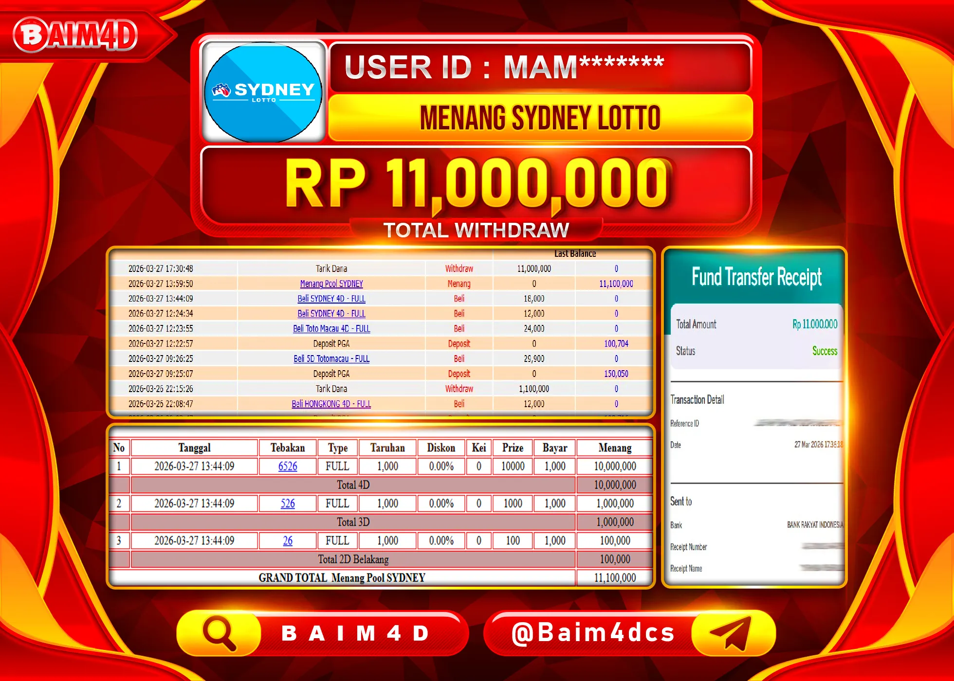 BAIM4D JACKPOT SYDNEY Rp.11,000,000 - LUNAS