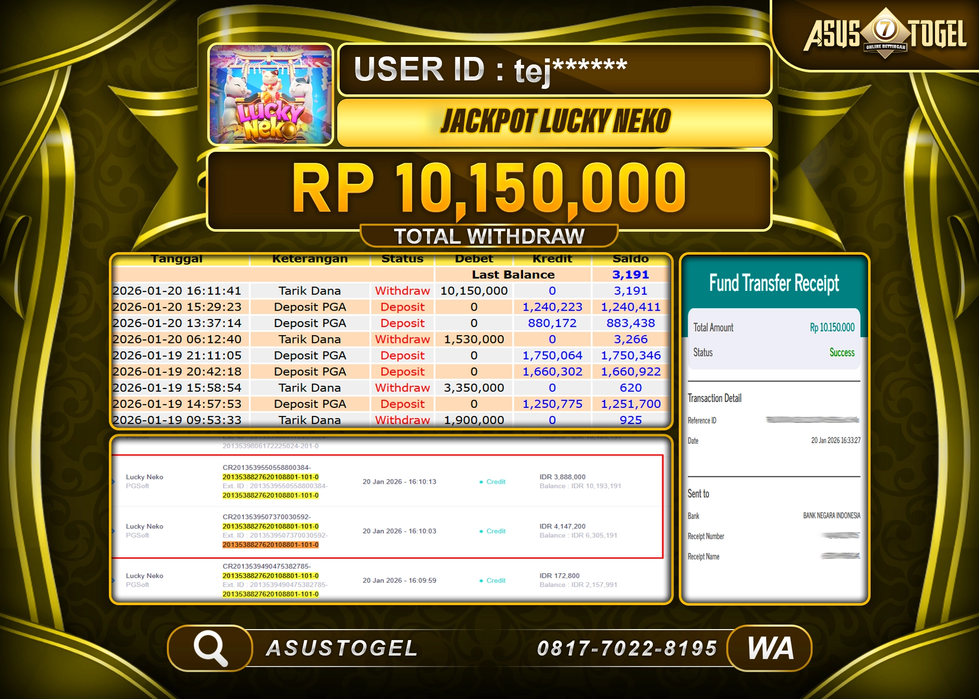 ASUSTOGEL KEMENANGAN DI SLOT LUCKY NEKO SEBESAR 10,150,000 - RUPIAH LUNAS