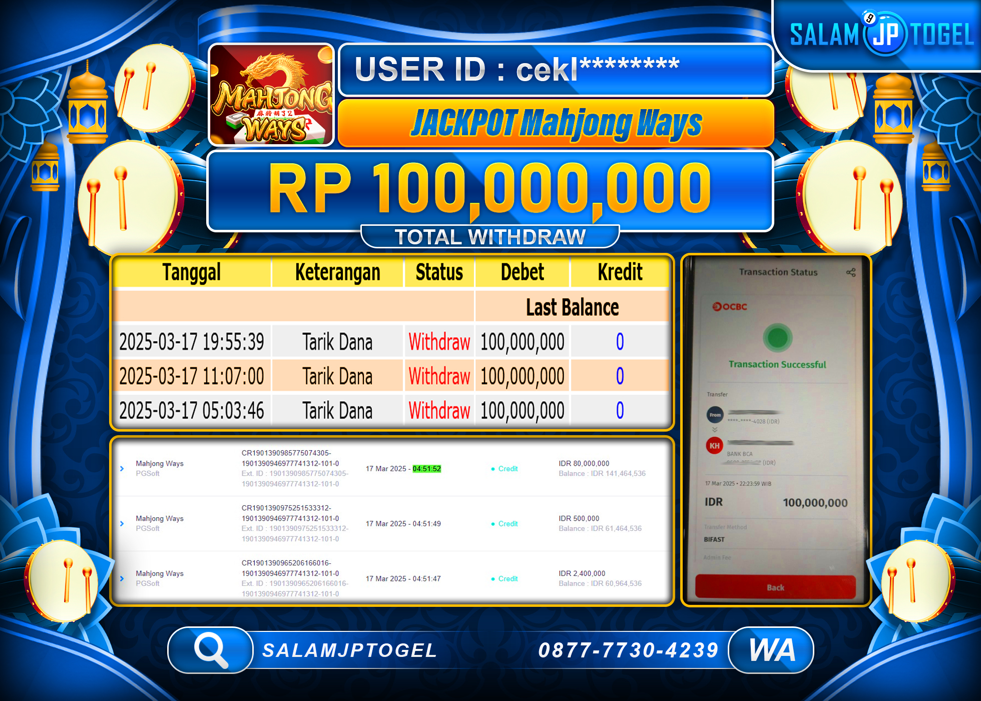 SALAMJPTOGEL MENANG MAHJONG WAYS Rp. 100,000,000 LUNAS