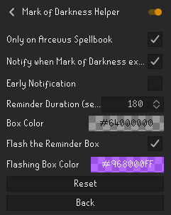 Plugin Settings for Mark of Darkness Helper