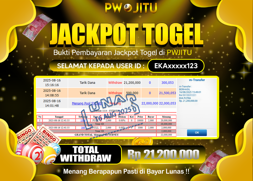 PWJITU JACKPOT PASARAN SYDNEY  Rp.21.200.000,- LUNAS