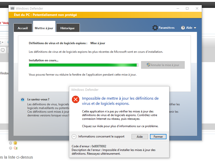 Windows Defender Impossible De Mettre à Jour 6104