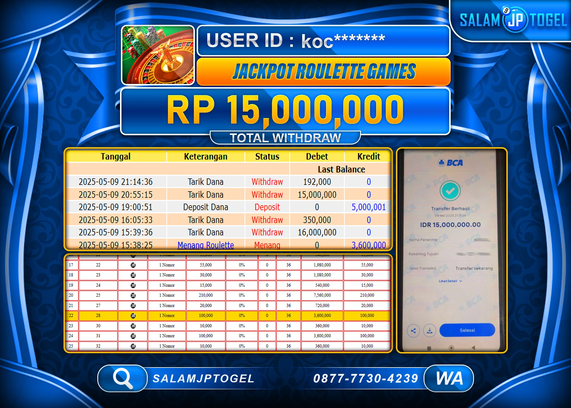 SALAMJPTOGEL MENANG ROULETTE GAMES Rp.15,000,000 LUNAS