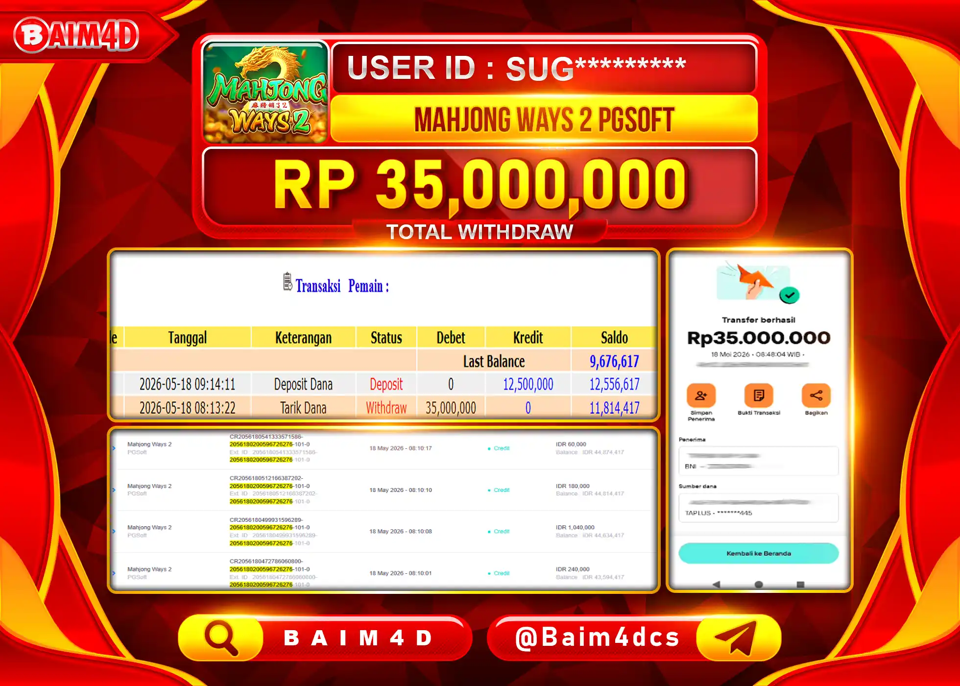 BAIM4D JACKPOT SLOT MAHJONG WAYS 2 Rp.35,000,000 - LUNAS