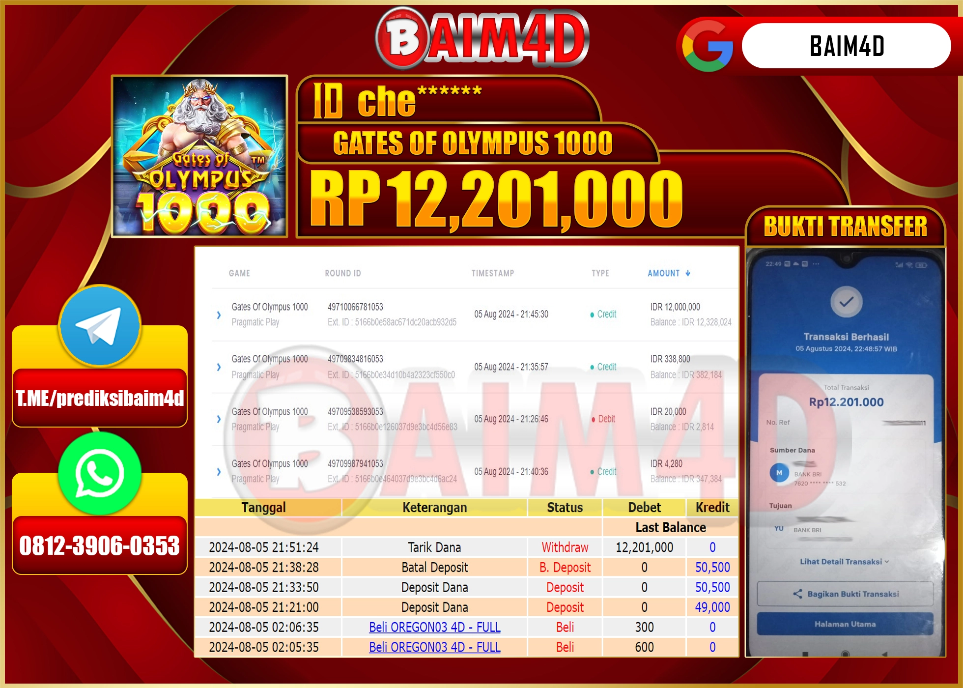 BAIM4D JACKPOT GATES OF OLYMPUS 1000 Rp.12.201,000.- LUNAS