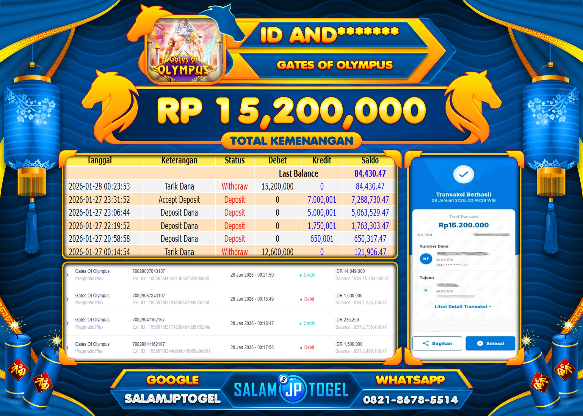 SALAMJPTOGEL JACKPOT GATES OF OLYMPUS Rp.15,200,000 - LUNAS