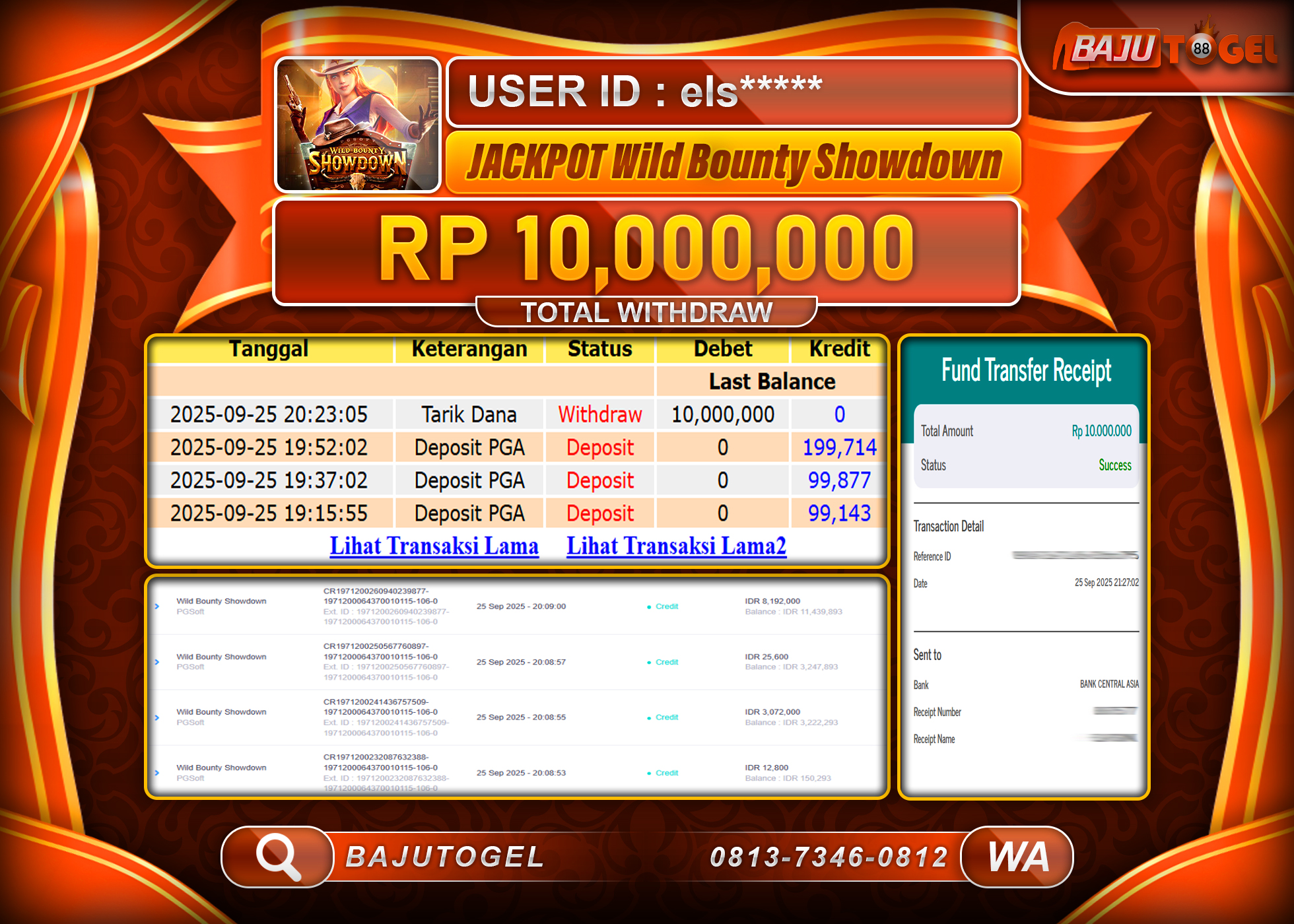 BAJUTOGEL KEMENANGAN WILD BOUNTY SHOWDOWN Rp.10.000.000 LUNAS