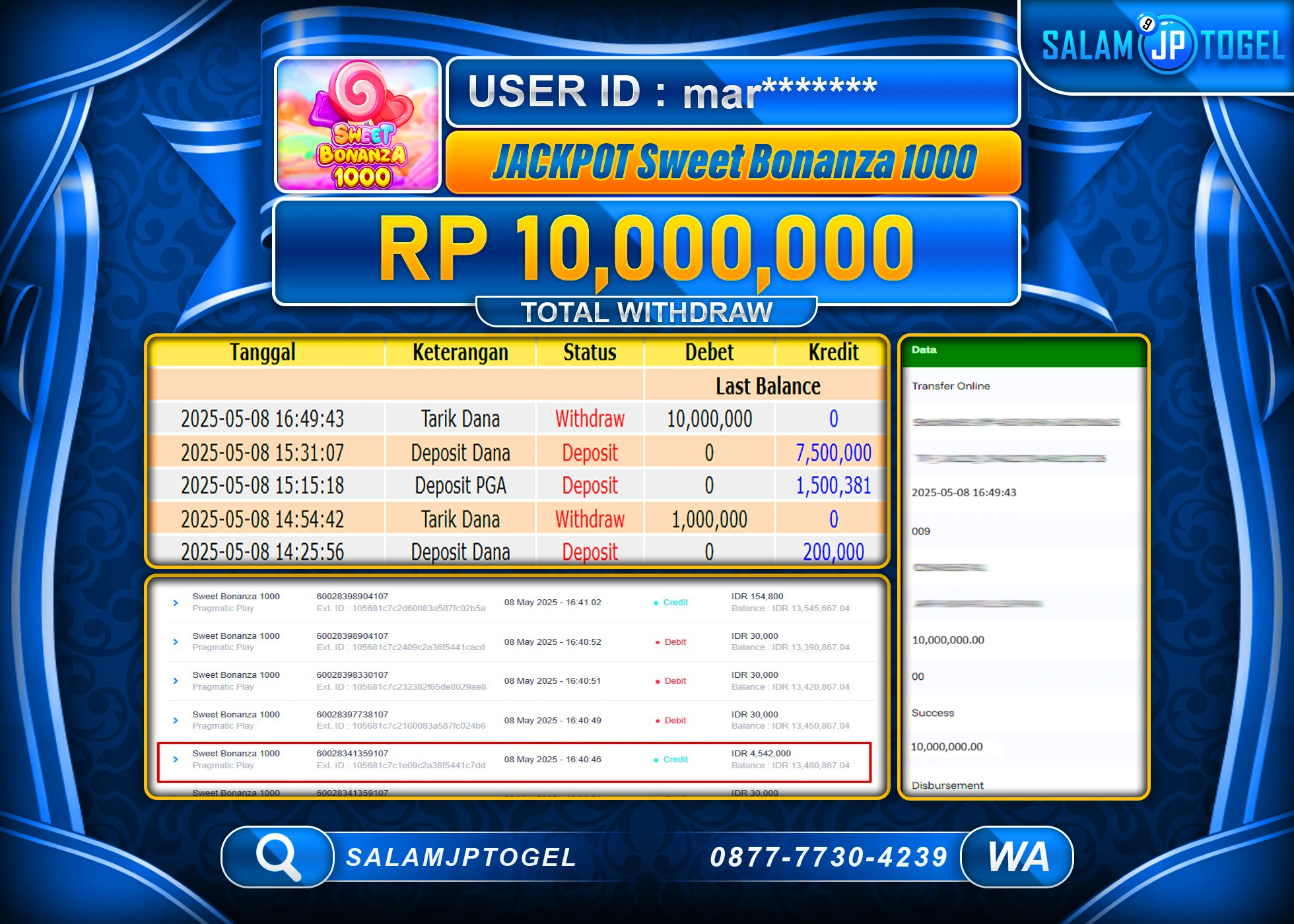 SALAMJPTOGEL MENANG SWEET BONANZA 1000 Rp.10,000,000 LUNAS