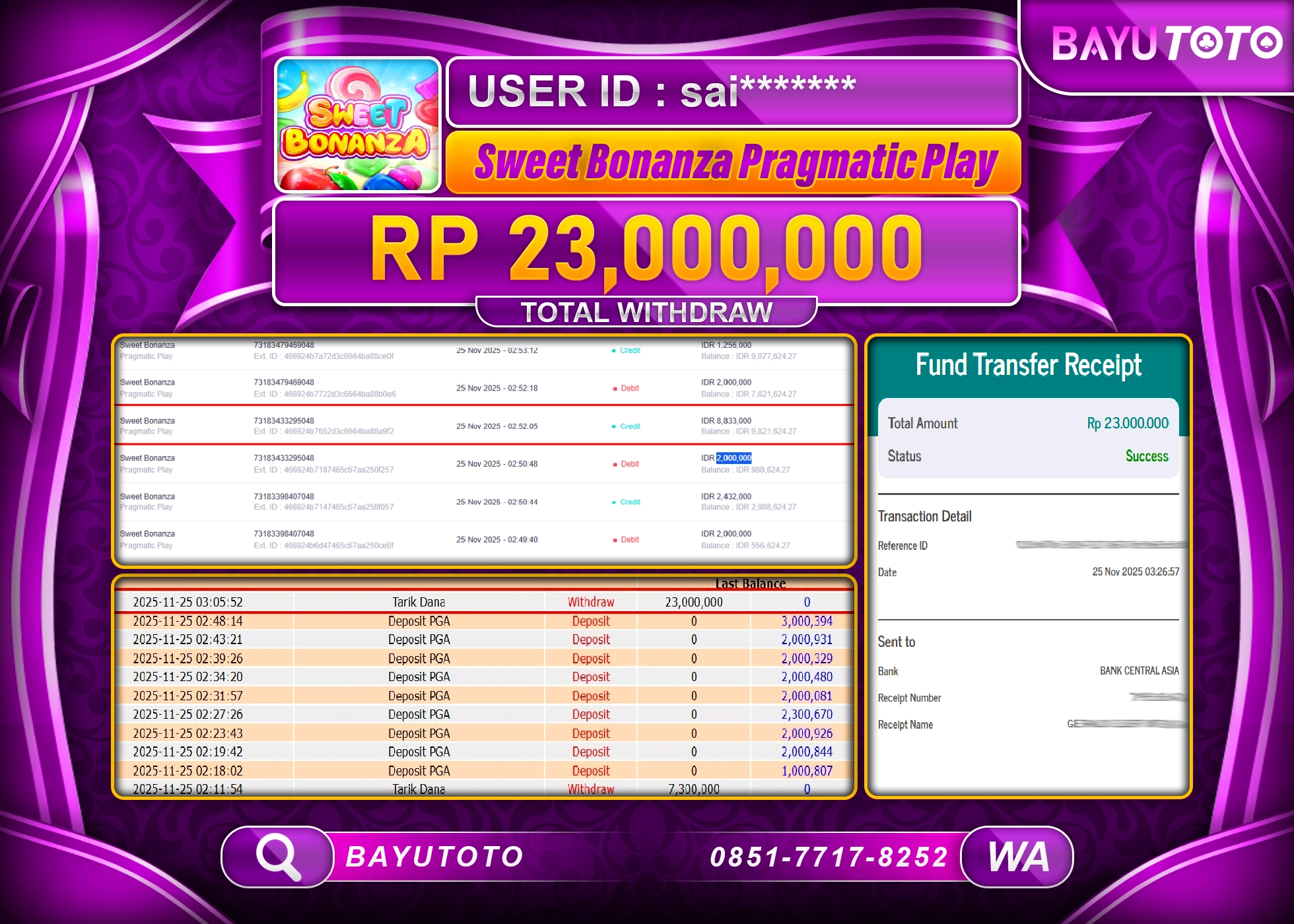 SELAMAT MEMBER SETIA BAYUTOTO JACKPOT DI SLOT SWEET BONANZA  Rp. 23,000,000 LUNAS
