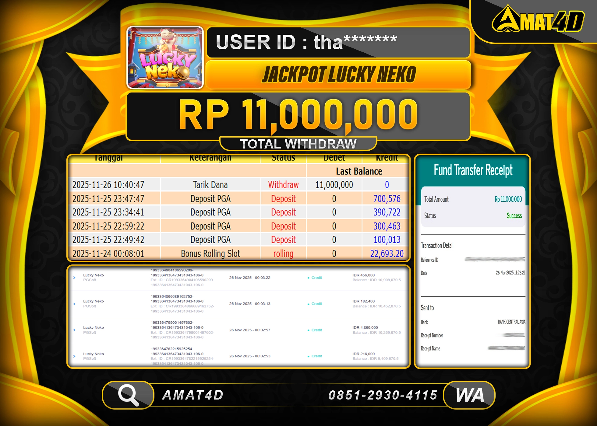 AMAT4D KEMENANGAN DI GAMES JACKPOT LUCKY NEKO  Rp.11.000.000 BERHASIL TERBAYAR LUNAS