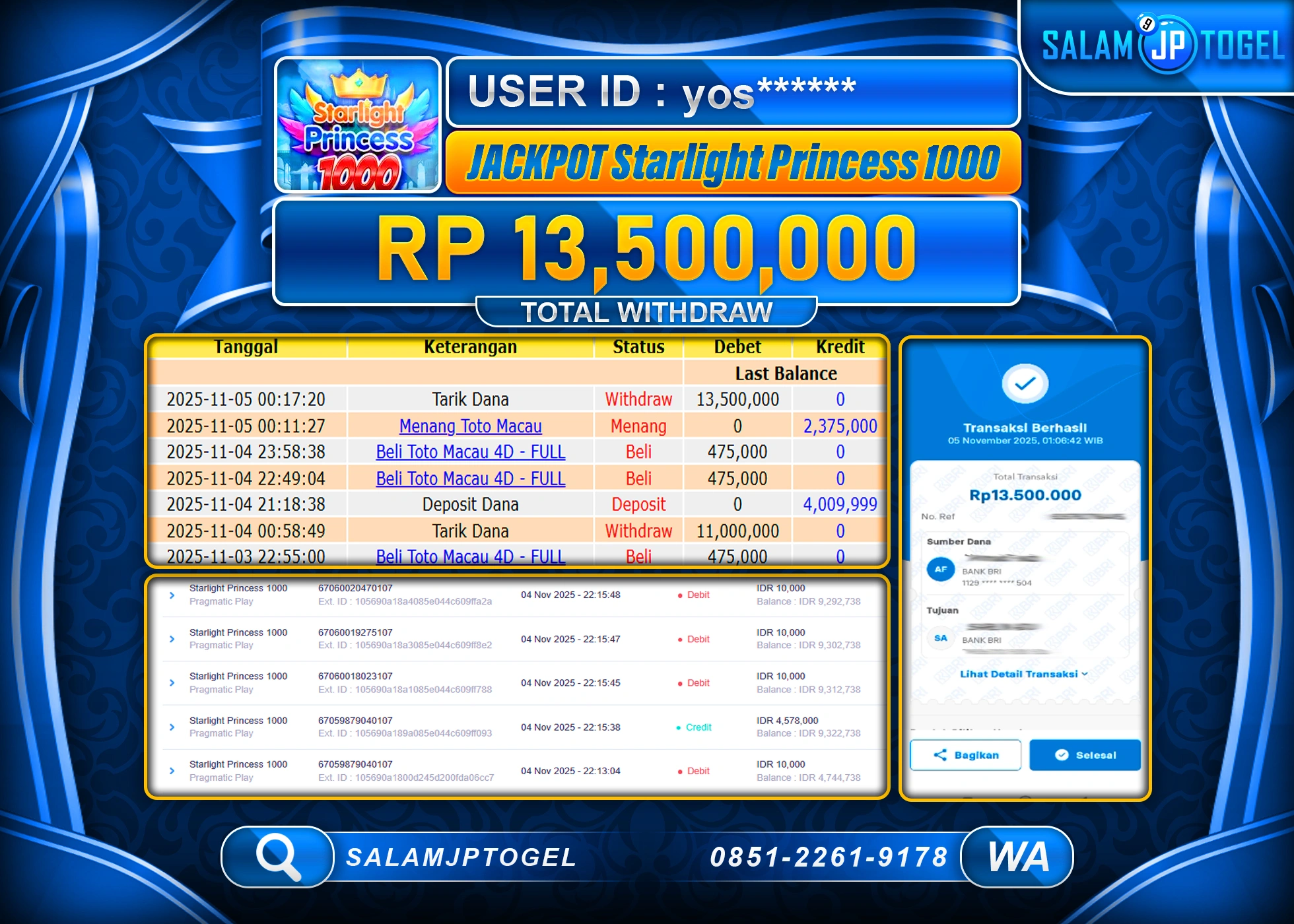 SALAMJPTOGEL MENANG STARLIGHT PRINCESS 1000 Rp.13,500,000  - LUNAS