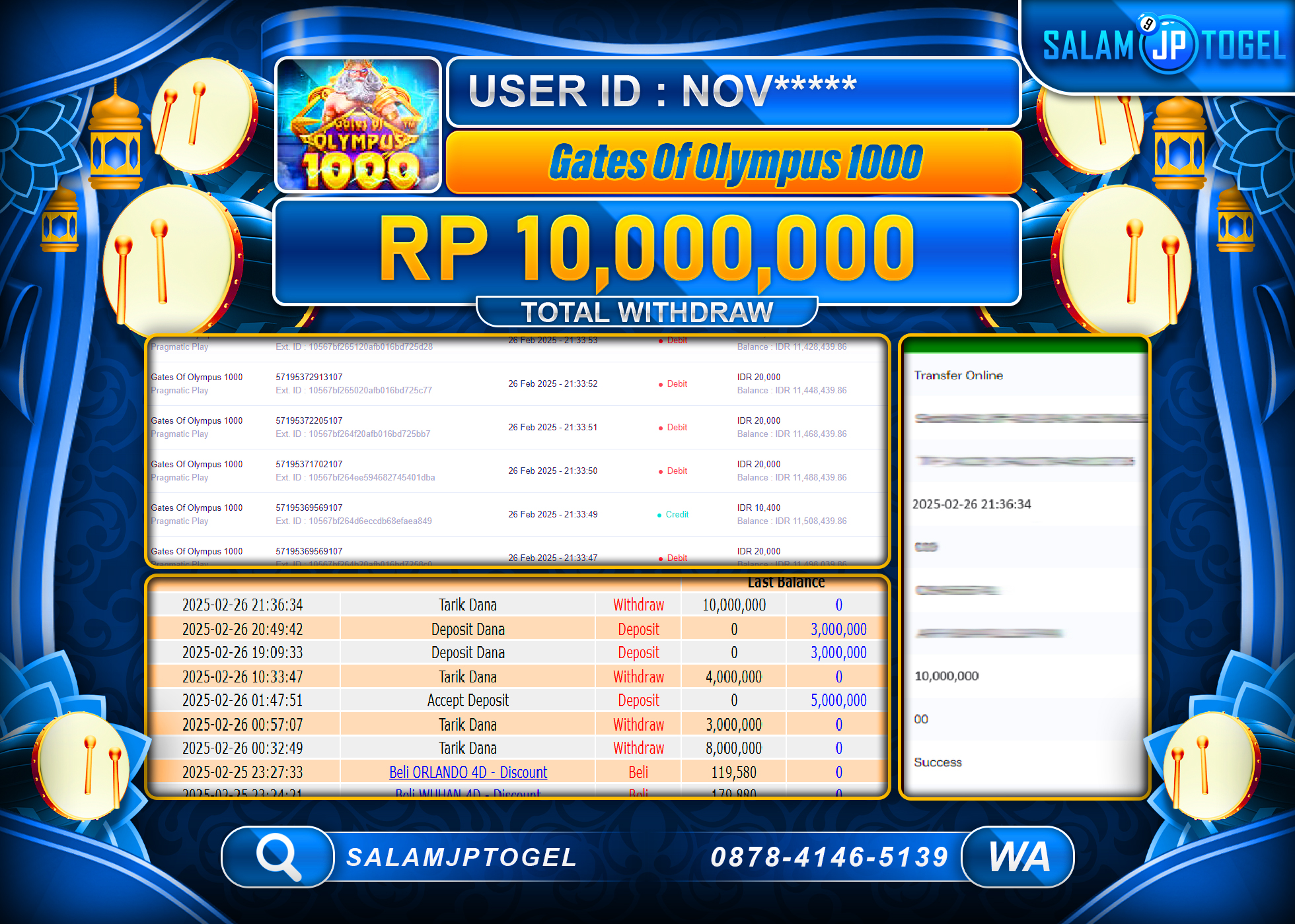 SALAMJPTOGEL MENANG GATES OF OLYMPUS 1000 Rp. 10,000,000  LUNAS