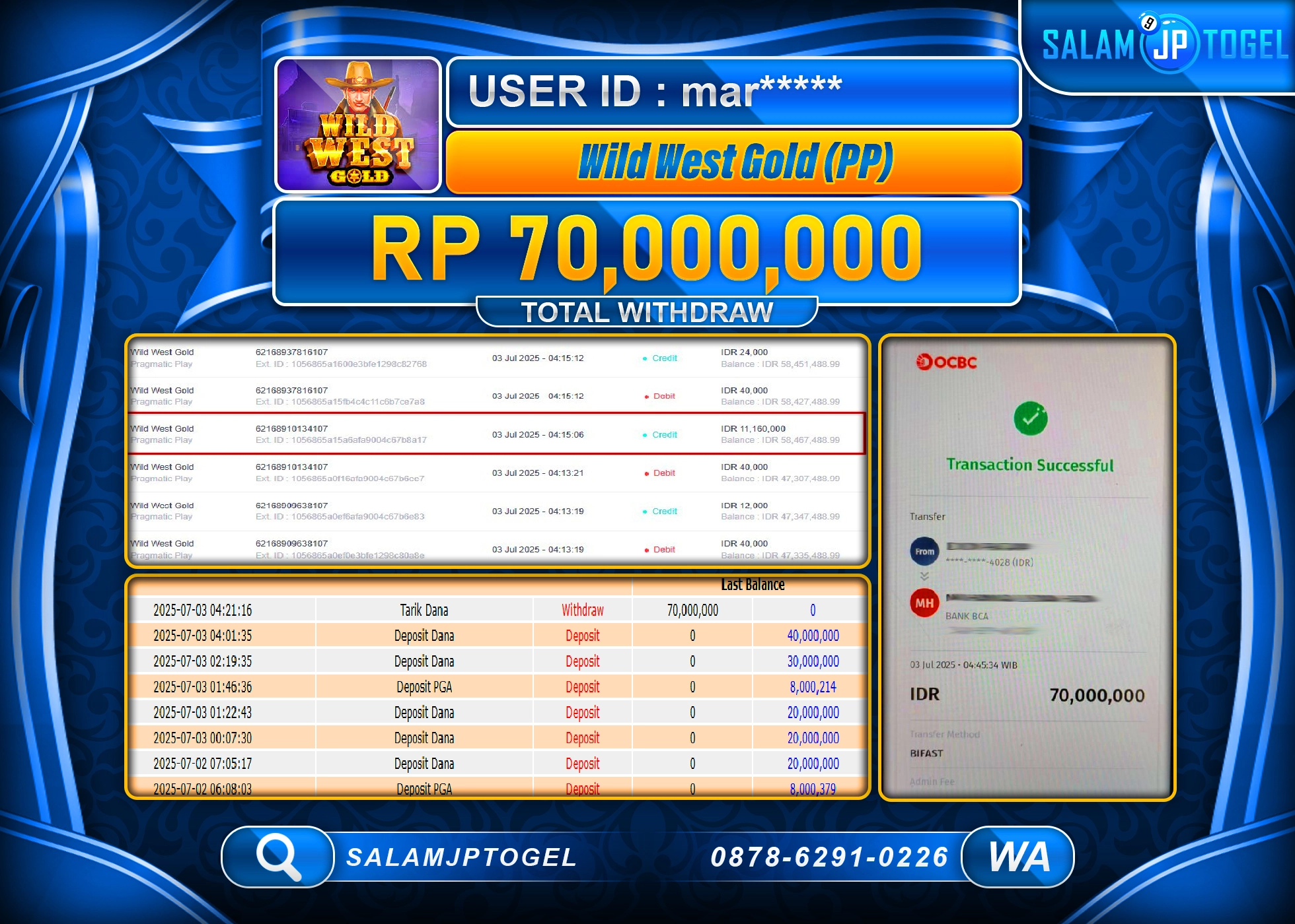 SALAMJPTOGEL MENANG WILD WEST GOLD (PP) Rp.70,000,000 LUNAS