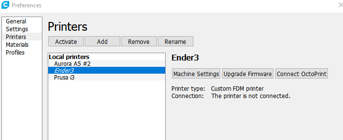 Cura machine settings