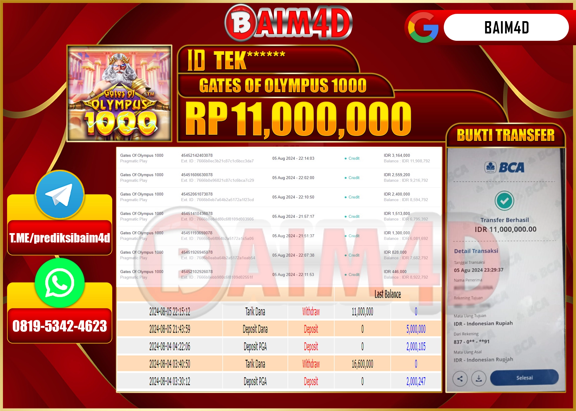BAIM4D JACKPOT GATES OF OLYMPUS 1000 Rp.11.000,000.- LUNAS
