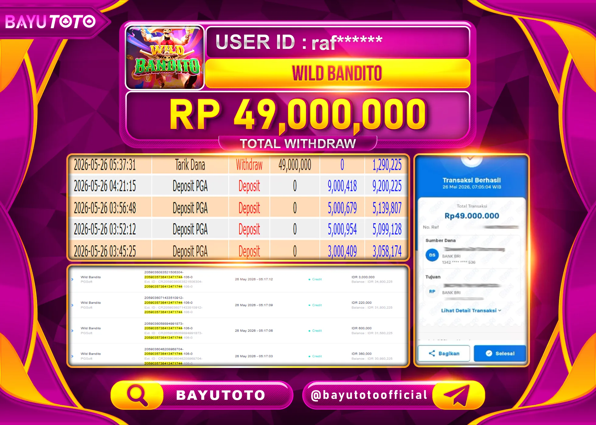 SELAMAT MEMBER SETIA BAYUTOTO JACKPOT DI SLOT WILD BOUNTY SHOWDOWN Rp. 49,000,000 LUNAS