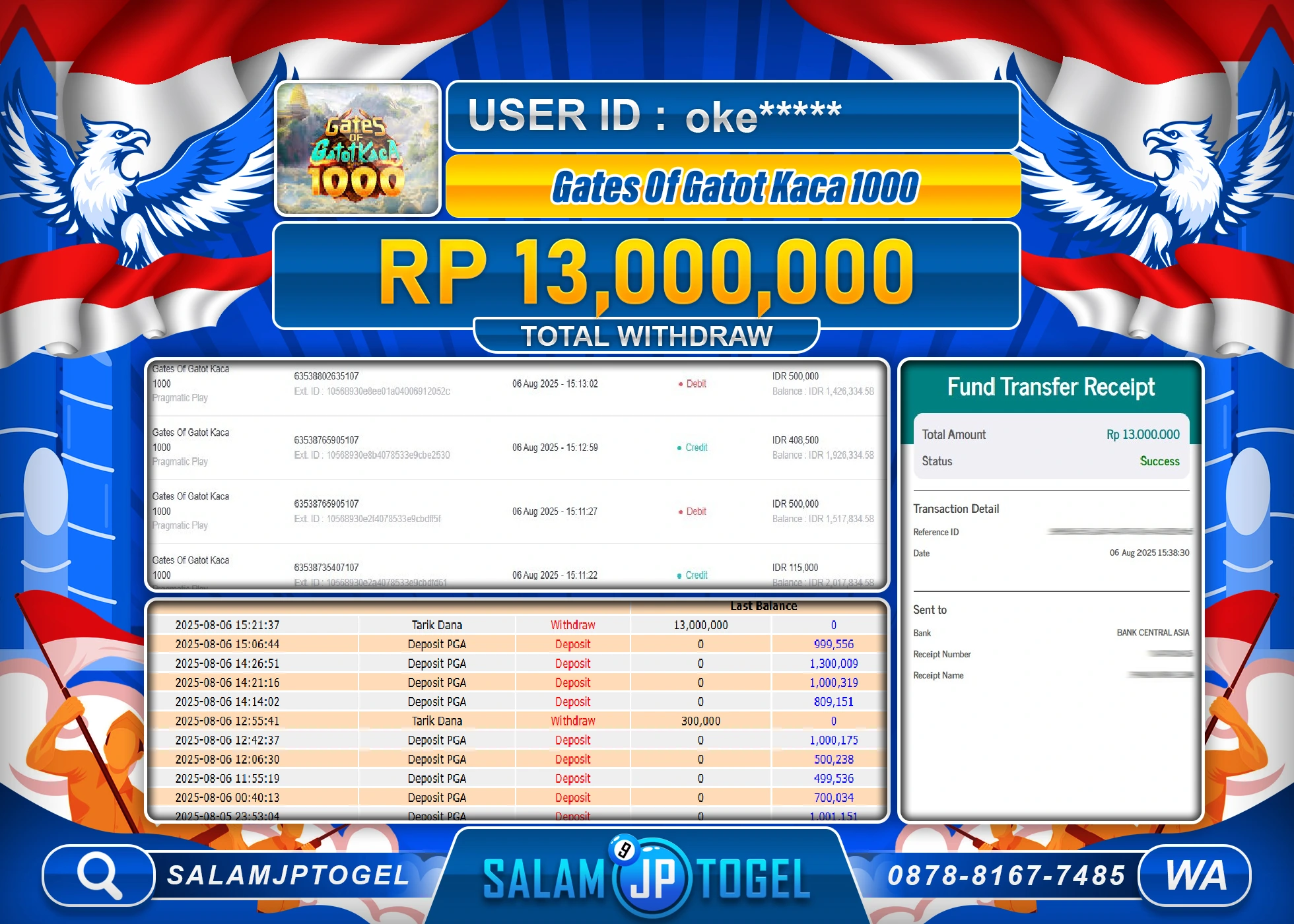 SALAMJPTOGEL MENANG GATES OF GATOT KACA 1000  Rp.13,000,000