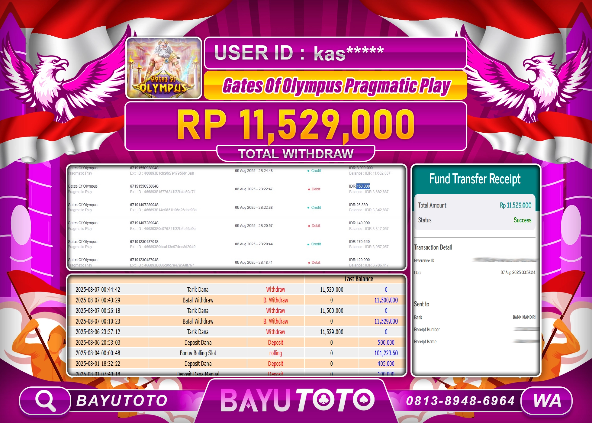 BAYUTOTO JACKPOT DI GATE OF OLYMPUS PRAGMATIC Rp.11,529,000 LUNAS