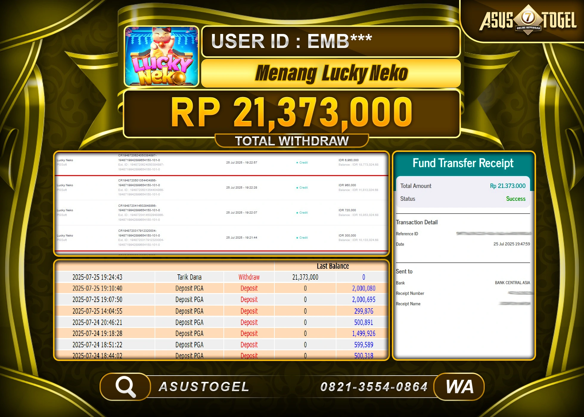 ASUSTOGEL KEMENANGAN DI SLOT LUCKY NEKO SEBESAR 21,373,000- RUPIAH LUNAS