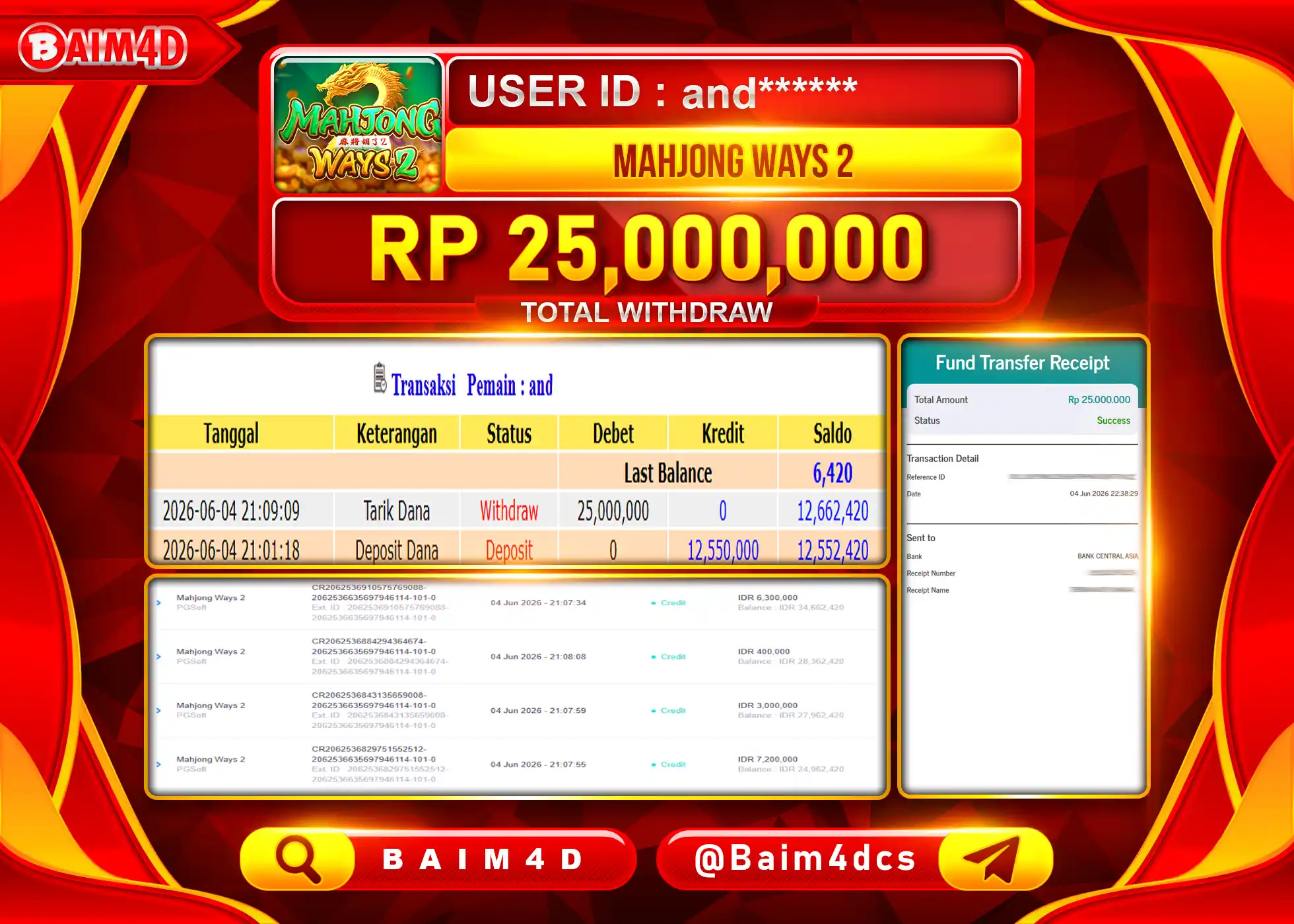BAIM4D JACKPOT SLOT MAHJONG WAYS 2 Rp.25,000,000 - LUNAS