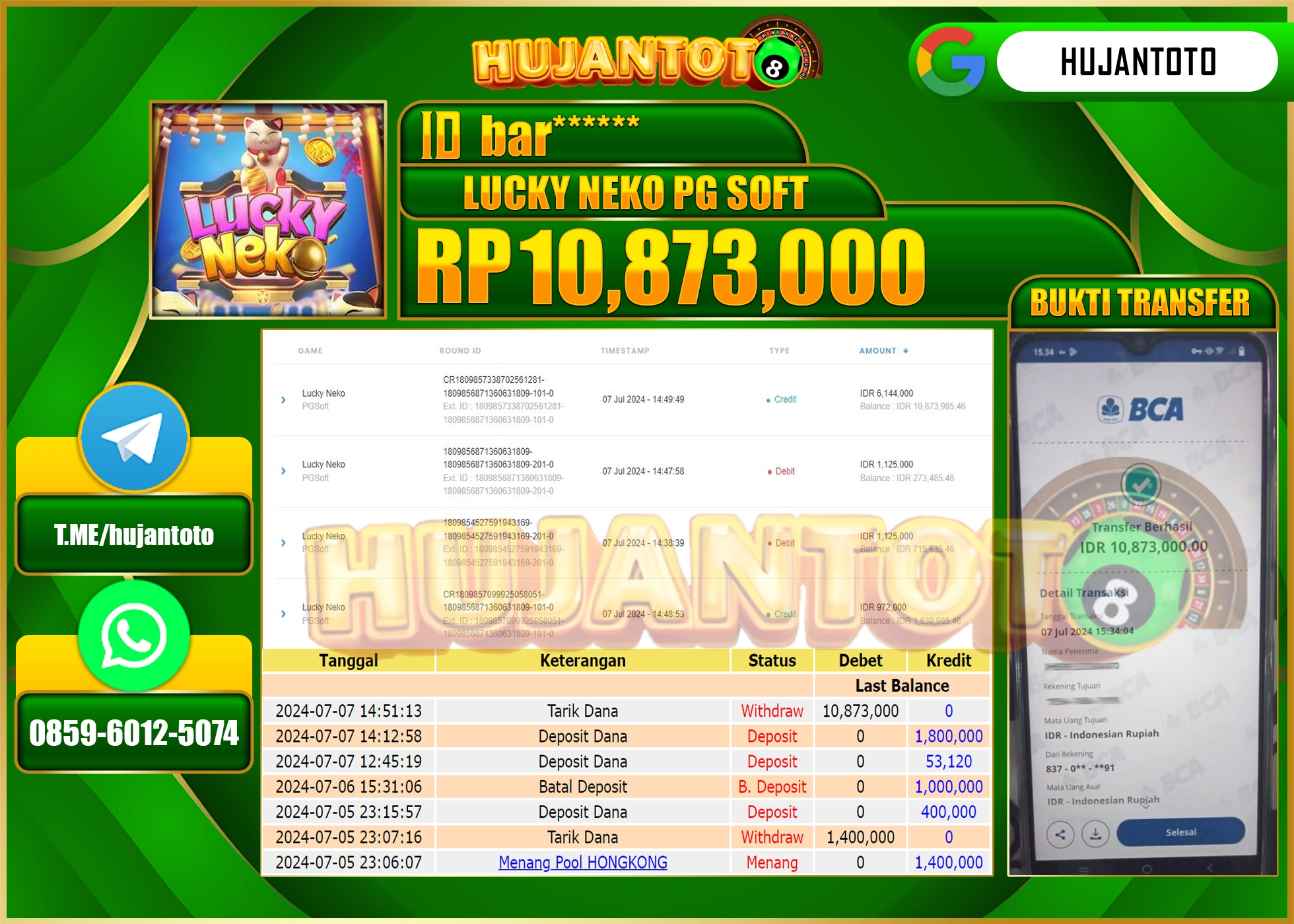 HUJANTOTO MENANG SLOT LUCKY NEKO PG SOFT 10.873.000 - LUNAS 