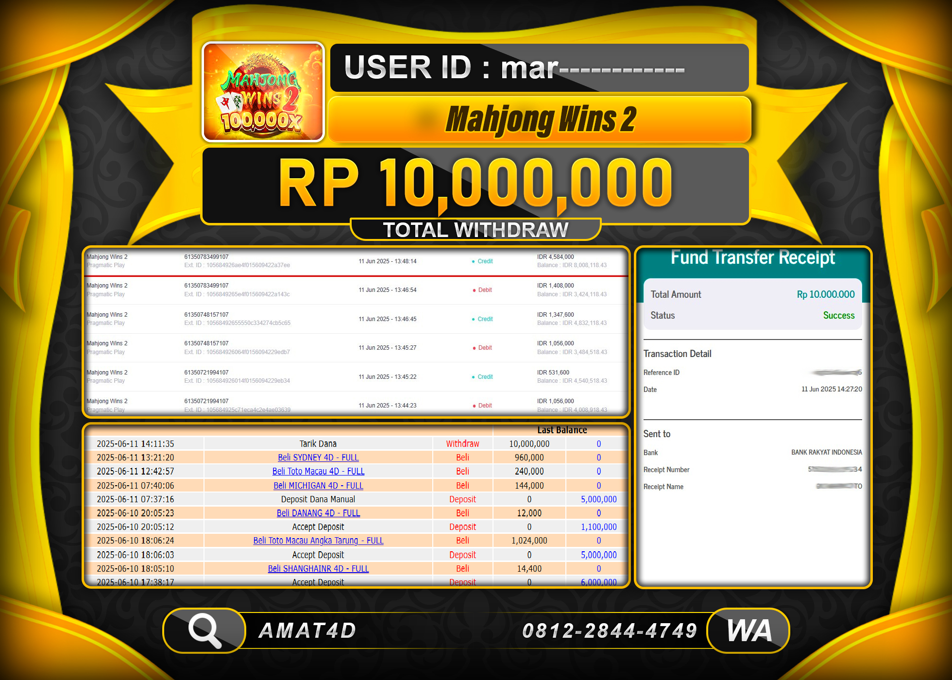 AMAT4D KEMENANGAN MAHJONG WINS 2 Rp.10.000.000 BERHASIL TERBAYAR LUNAS