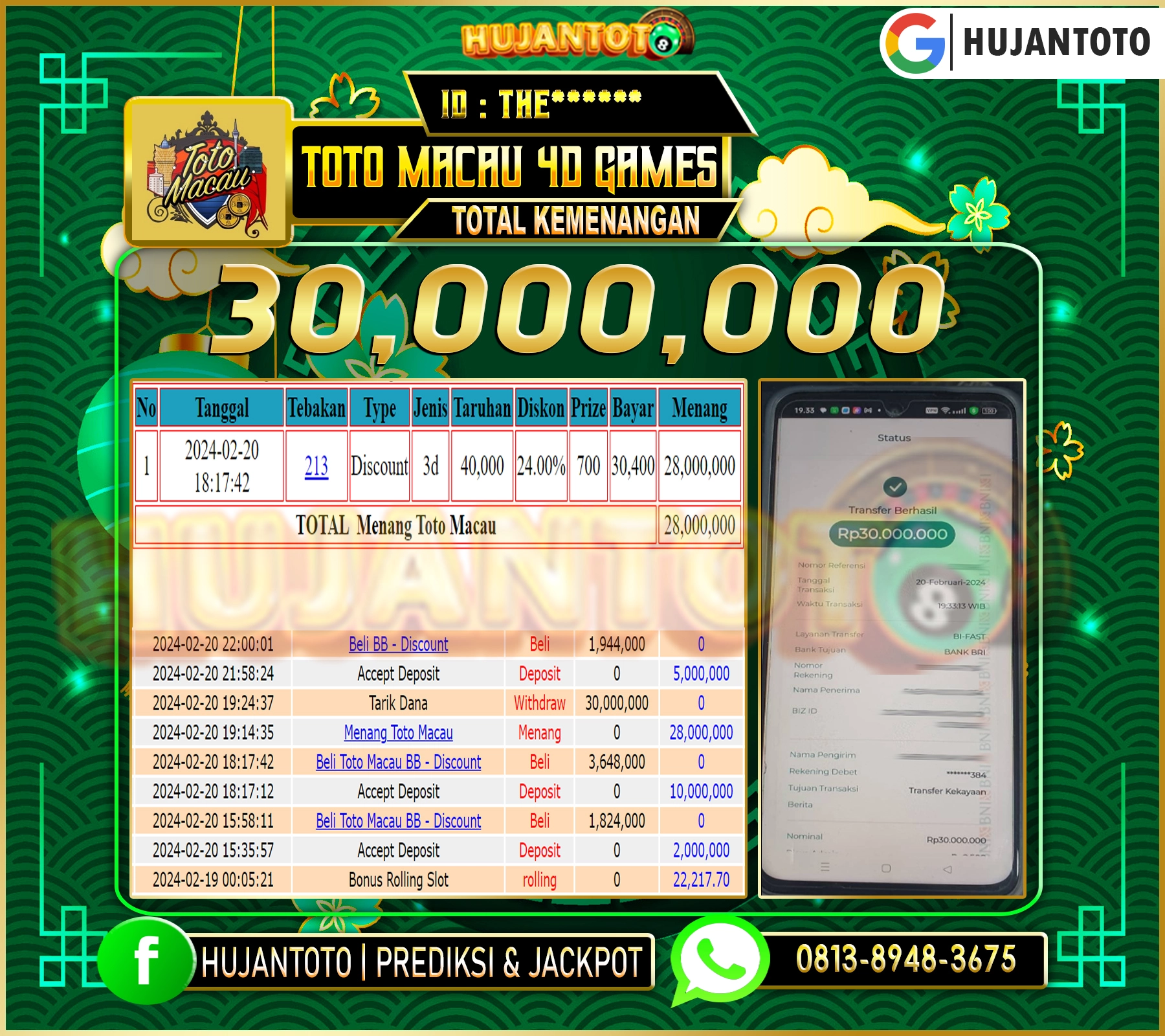 BUKTI JACKPOT BERHASIL TERBAYAR LUNAS