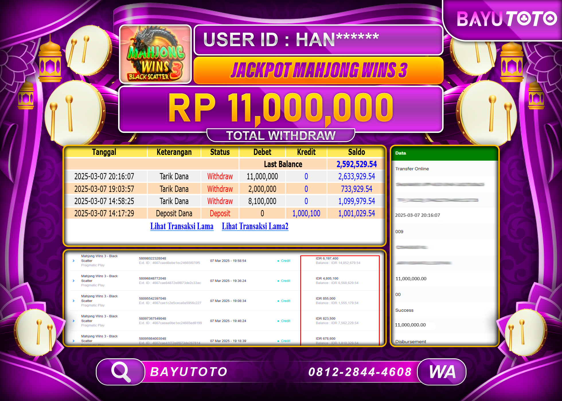 BAYUTOTO JACKPOT DI MAHJONG WAYS 3  Rp11,000,000 LUNAS