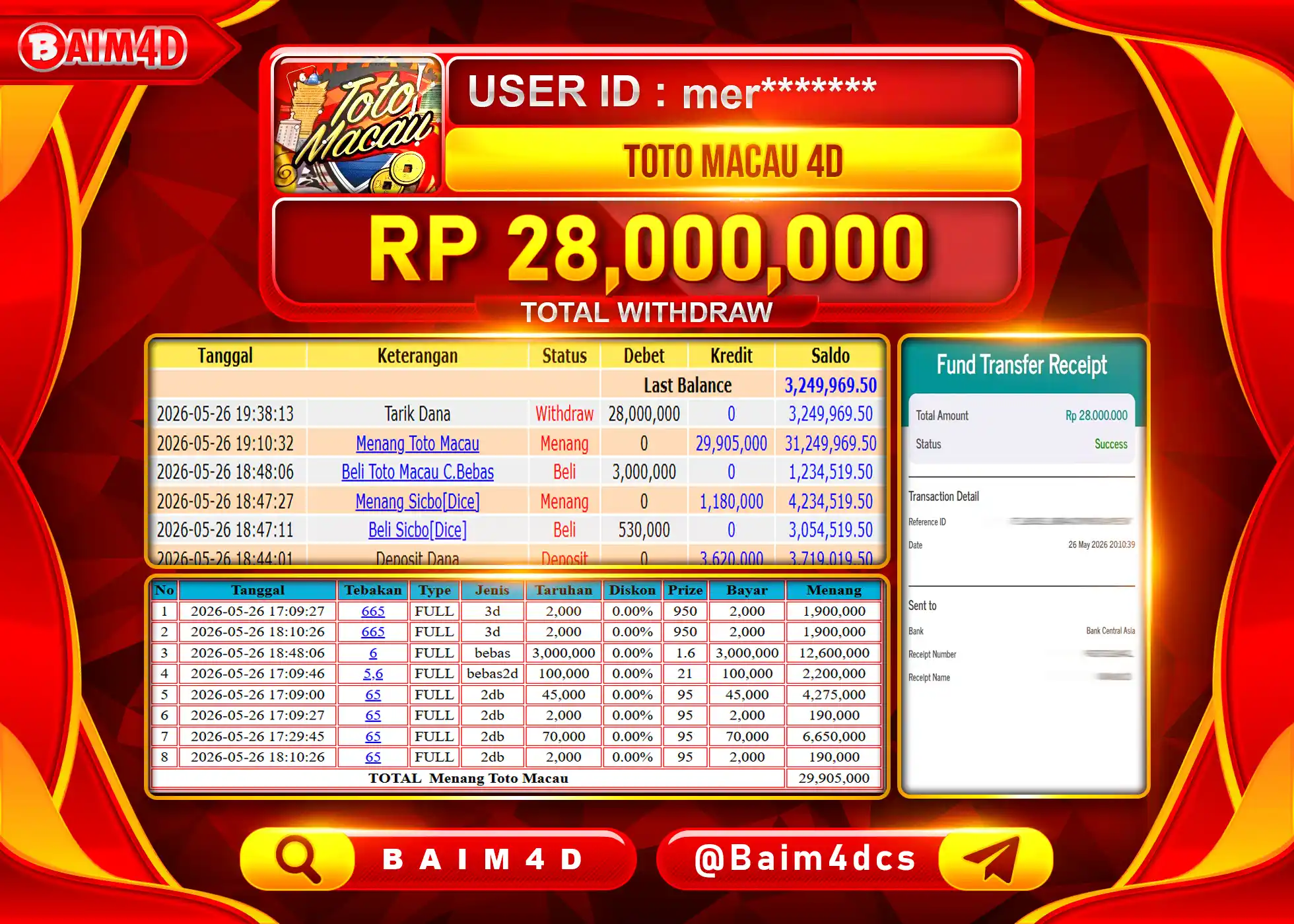 BAIM4D JACKPOT TOGEL PASARAN TOTOMACAU 4D Rp.28,000,000 - LUNAS