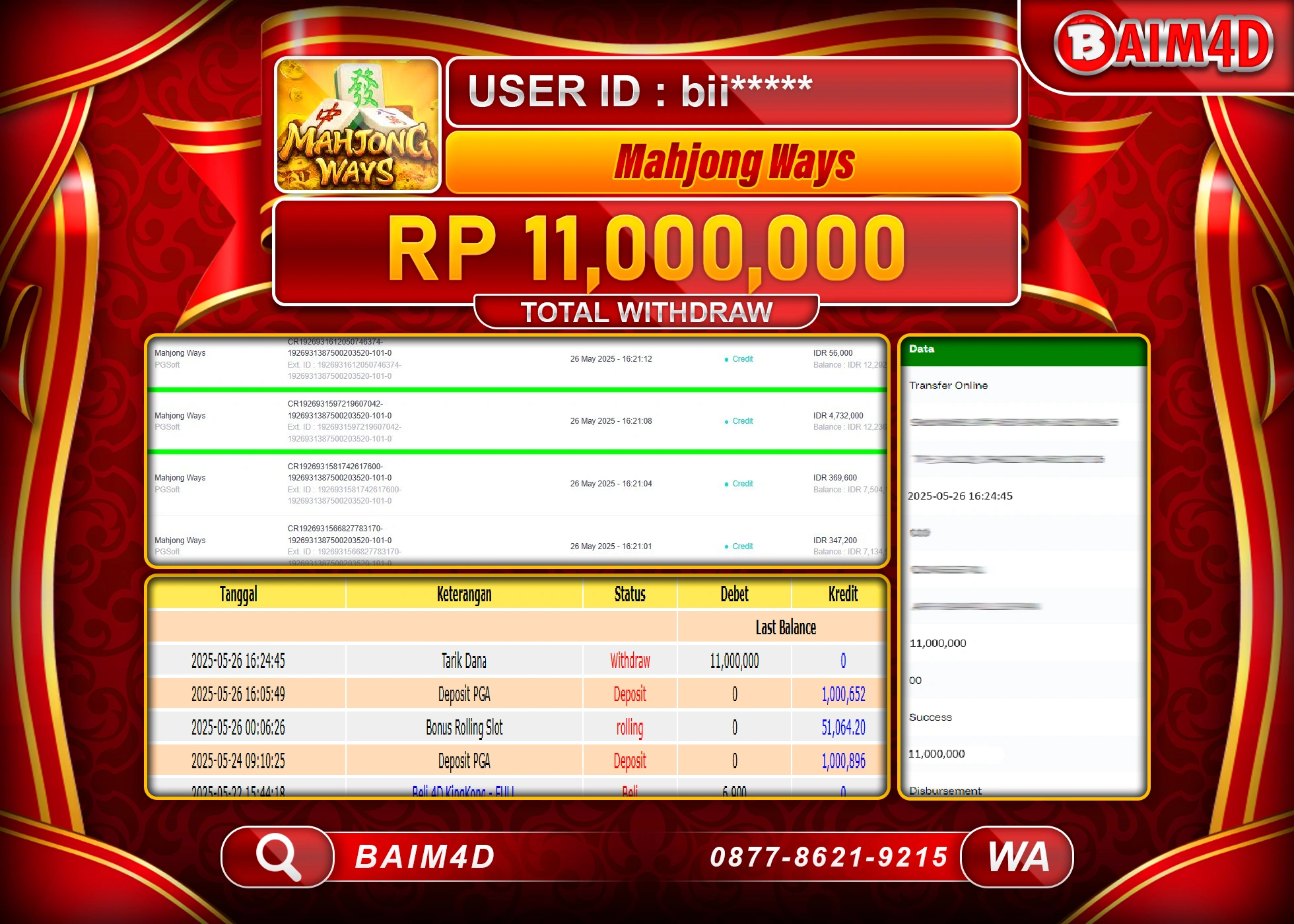 BAIM4D MENANG JACKPOT SLOT MAHJONG WAYS Rp11,000,000 - LUNAS