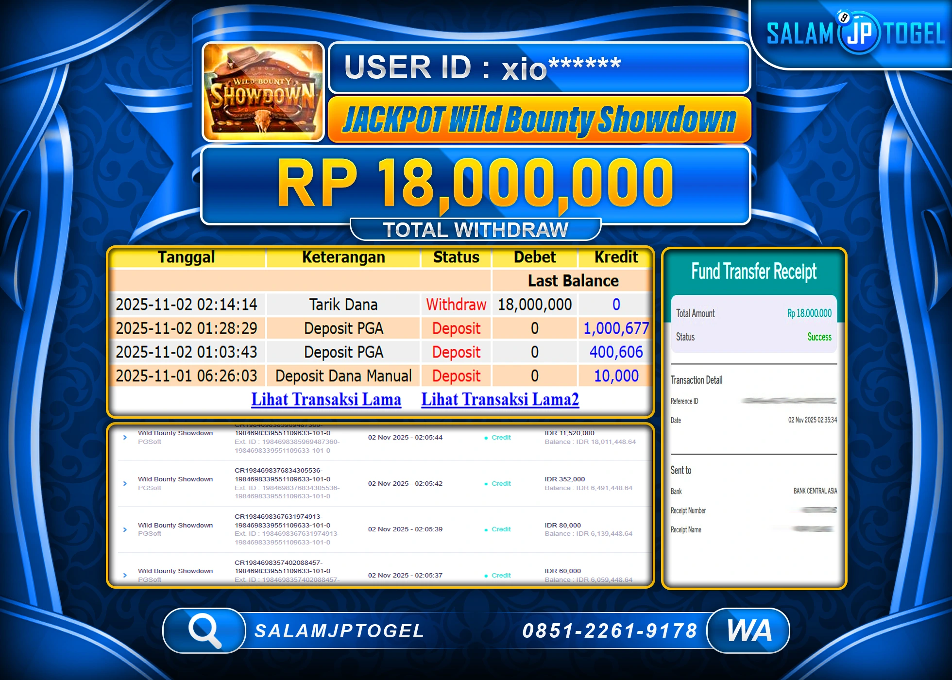 SALAMJPTOGEL MENANG WILD BOUNTY SHOWDOWN Rp.18,000,000  - LUNAS