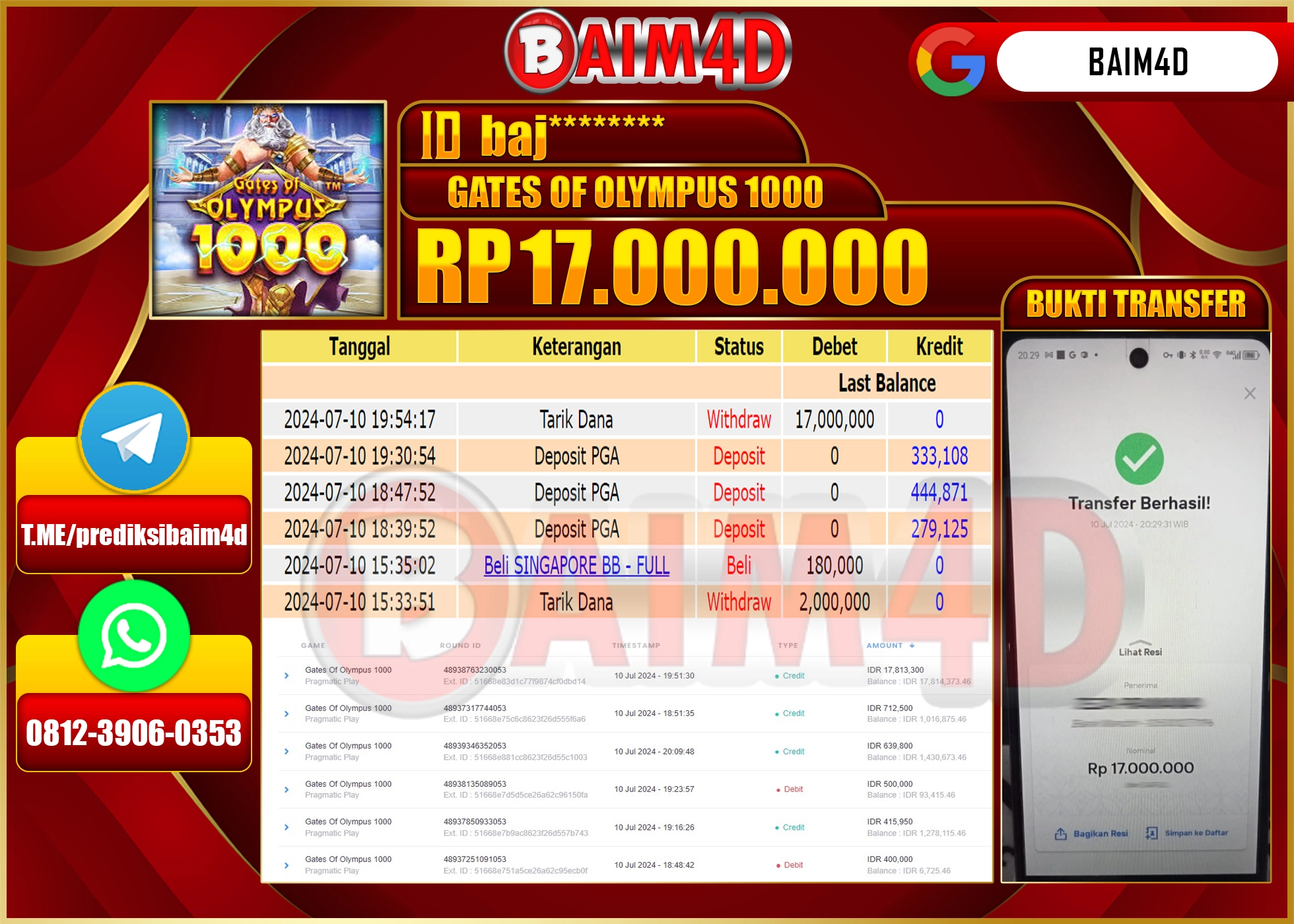 BAIM4D JACKPOT GATES OF OLYMPUS Rp.17.000,000.- LUNAS