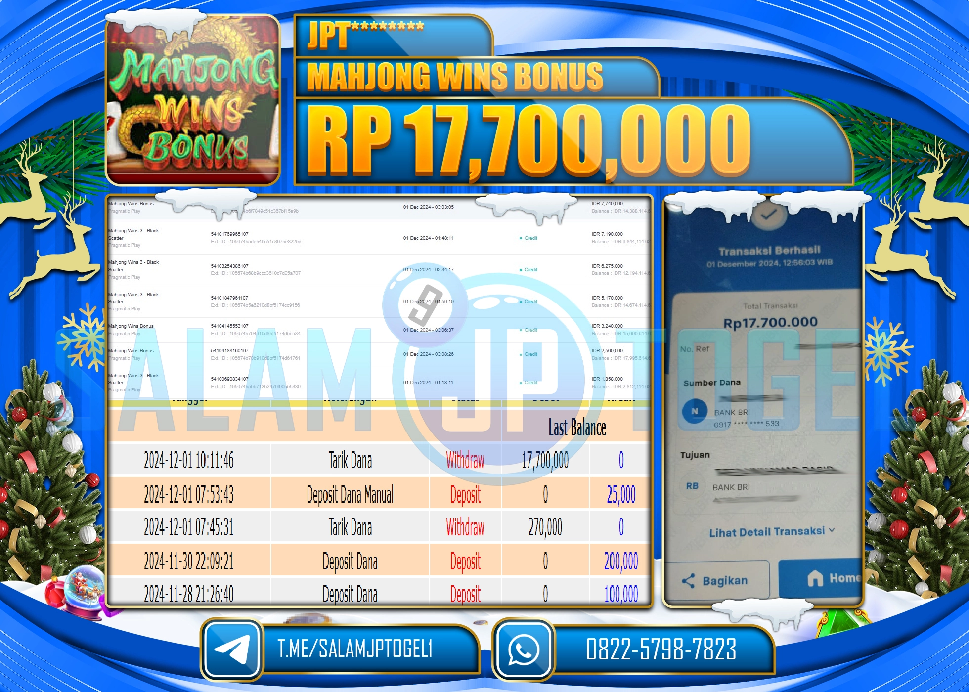 SALAMJPTOGEL MENANG SLOT MAHJONG WINS BONUS RP. 17,700,000 LUNAS