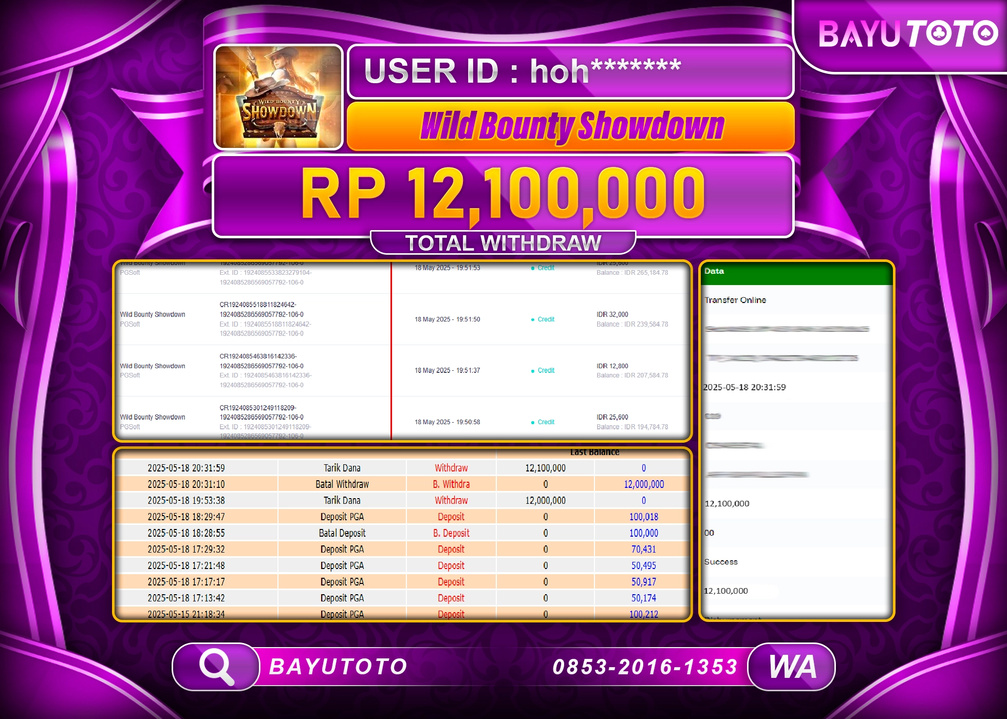 BAYUTOTO JACKPOT DI SLOT WILD BOUNTY PG Soft  Rp.12,100,000 LUNAS
