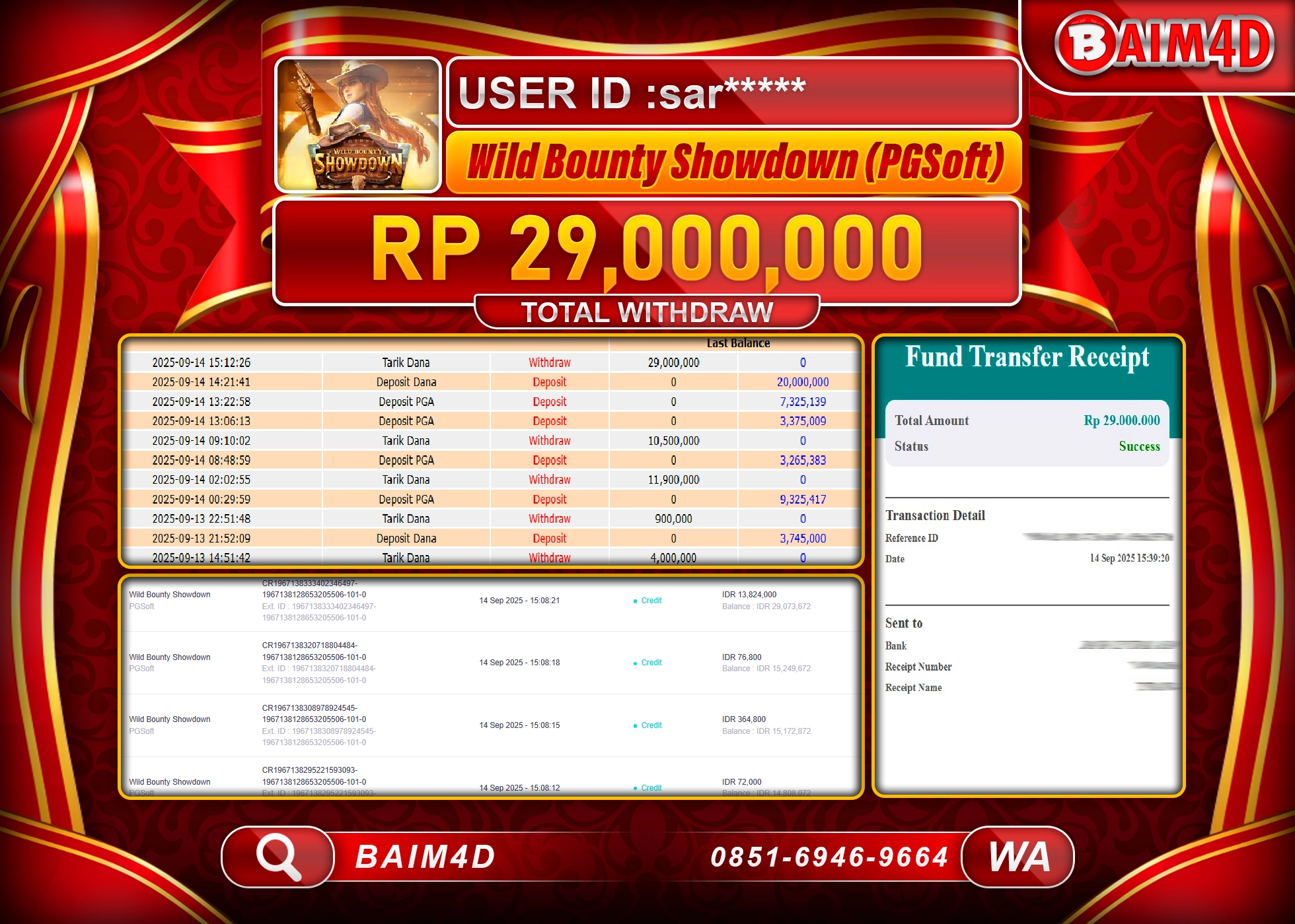 BAIM4D JACKPOT SLOT WILD BOUNTY SHOWDOWN Rp.29,000,000.- LUNAS