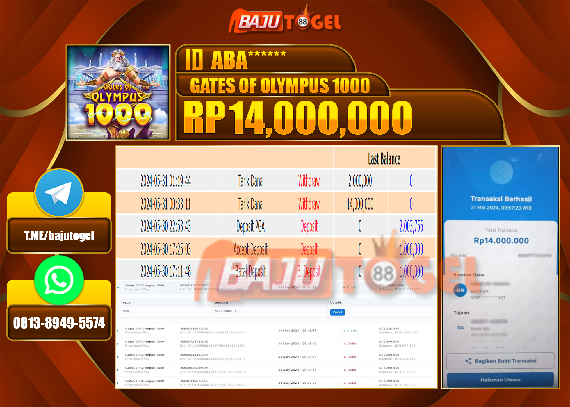 BAJUTOGEL JACKPOT SLOT GATES OF OLYMPUS 1000 Rp.14.000.000 LUNAS